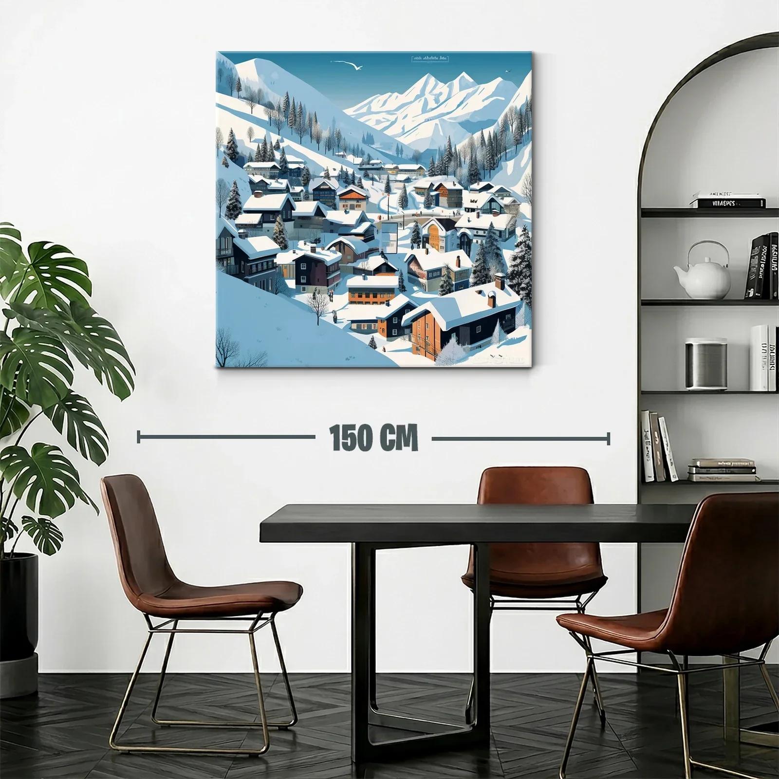 Paisaje Invernal de Pueblo Alpino entre Montañas Nevadas — miniatura 2