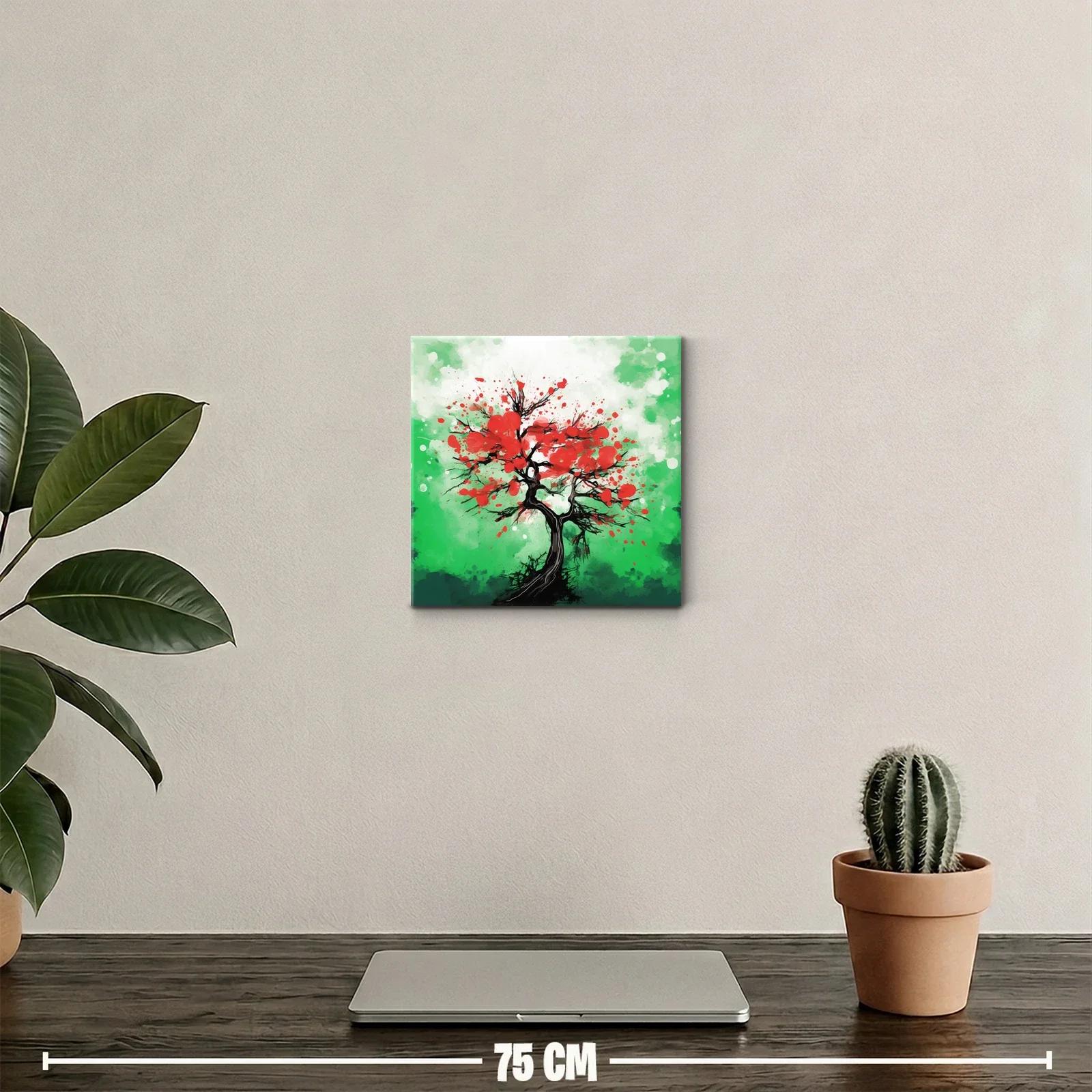 Cuadro decorativo árbol vibrante con hojas rojas — miniatura 2