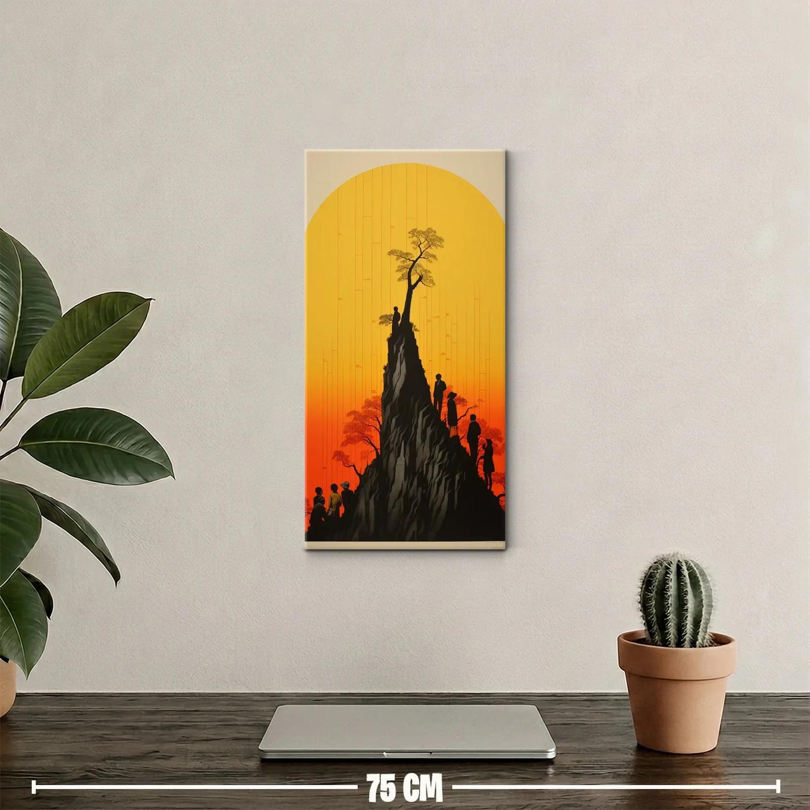 Cuadro montaña con árbol solitario y siluetas en ascenso — miniatura 2