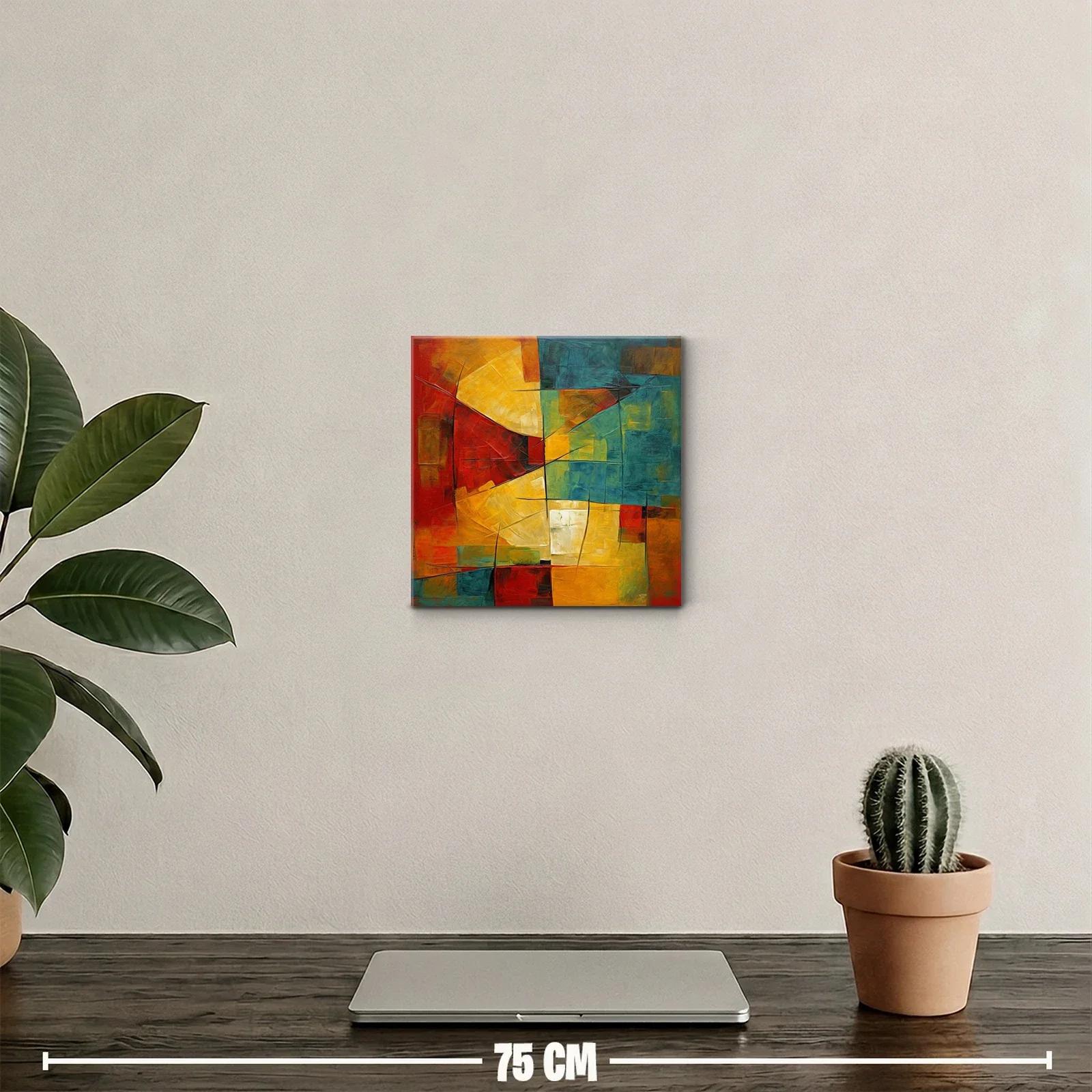Cuadro abstracto con formas geométricas en tonos cálidos y fríos — miniatura 2