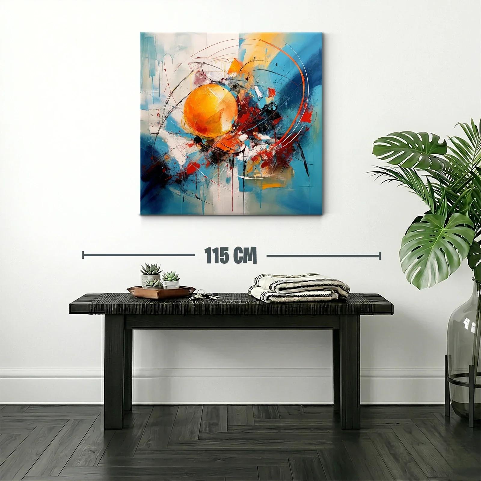 Cuadro Abstracto con Esferas y Dinámicas Líneas en Azul y Naranja — miniatura 2