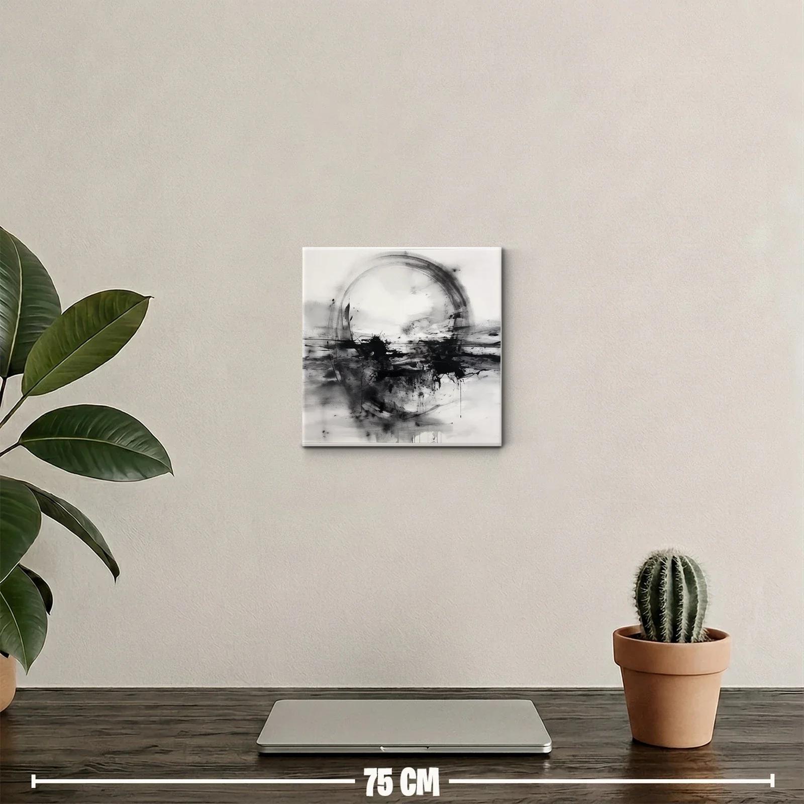 Cuadro abstracto en blanco y negro con formas orgánicas — miniatura 2
