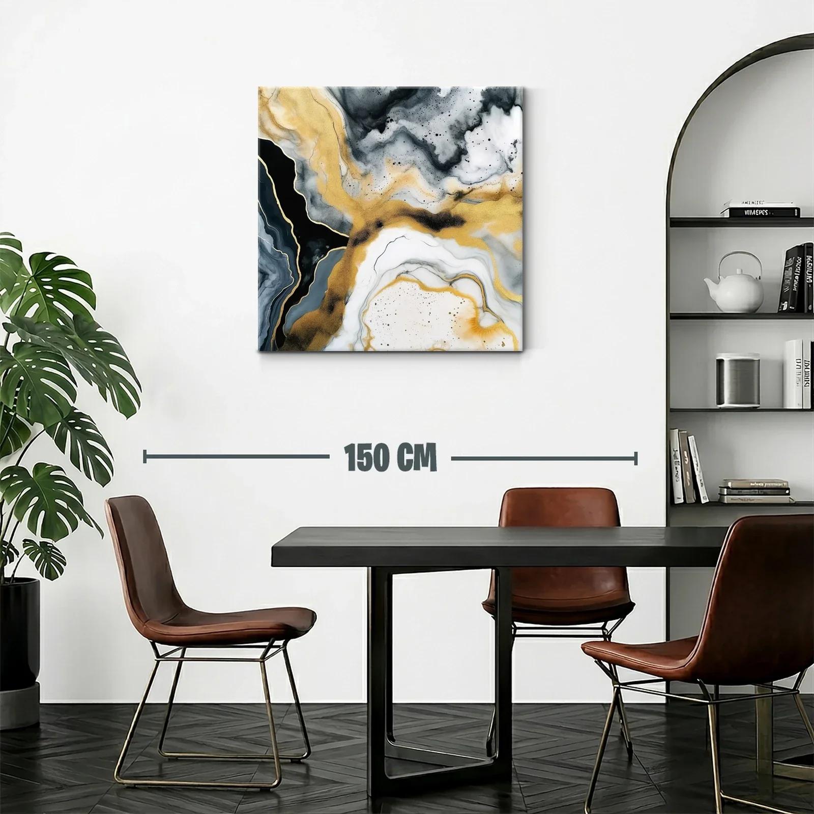 Cuadro abstracto con tonos dorados y grisáceos — miniatura 2