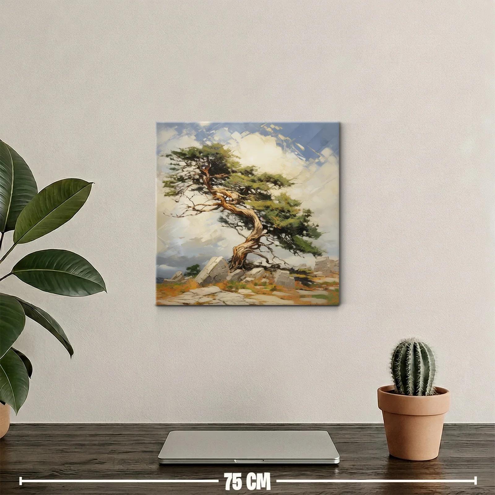 Árbol solitario entre rocas con cielo iluminado — miniatura 2