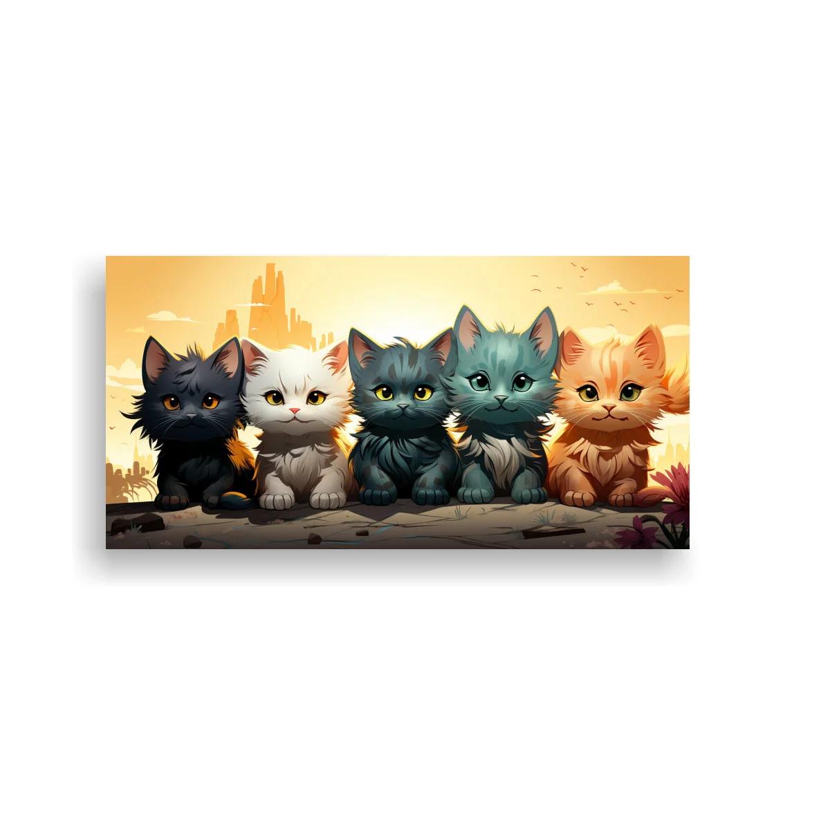 Cuadro cinco gatitos en formato panorámico — imagen principal