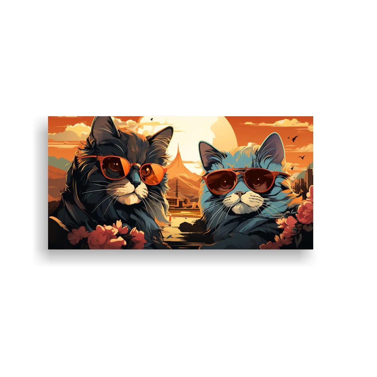 Cuadro dos gatos con gafas de sol y templo oriental — imagen principal