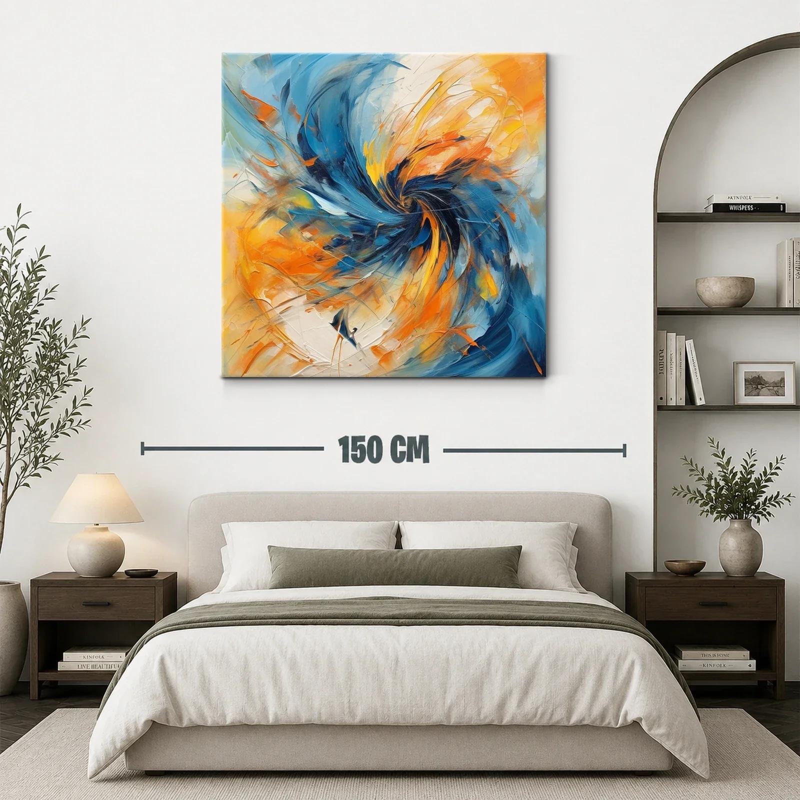 Cuadro abstracto con remolino en tonos azules y naranjas — miniatura 3
