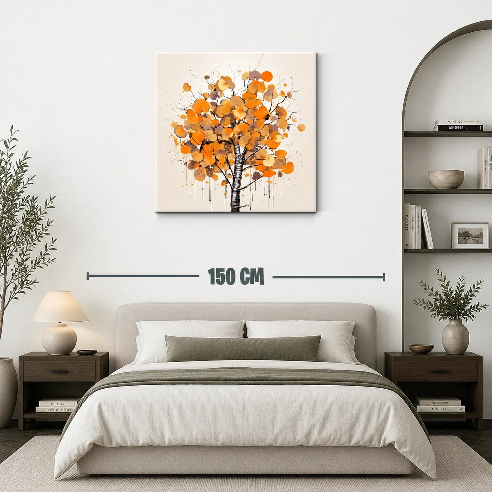 Cuadro árbol con hojas en tonos cálidos y ocre — miniatura 3