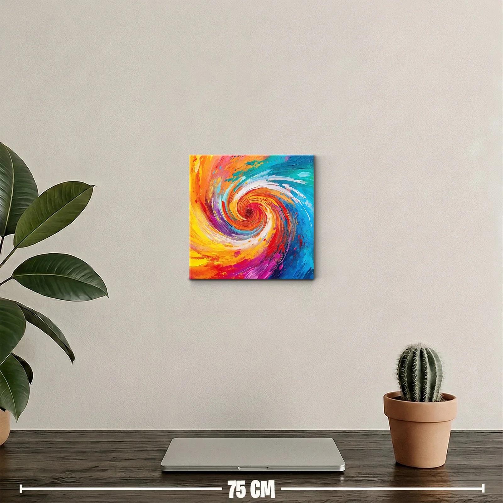 Cuadro abstracto espiral en vibrantes tonos cálidos y fríos — miniatura 2