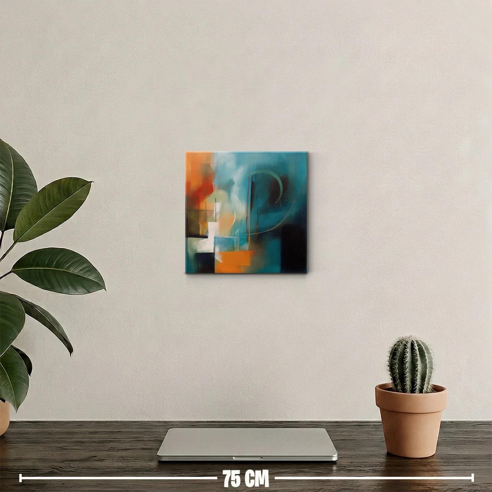 Cuadro abstracto en tonos turquesa y naranja cálido — miniatura 2