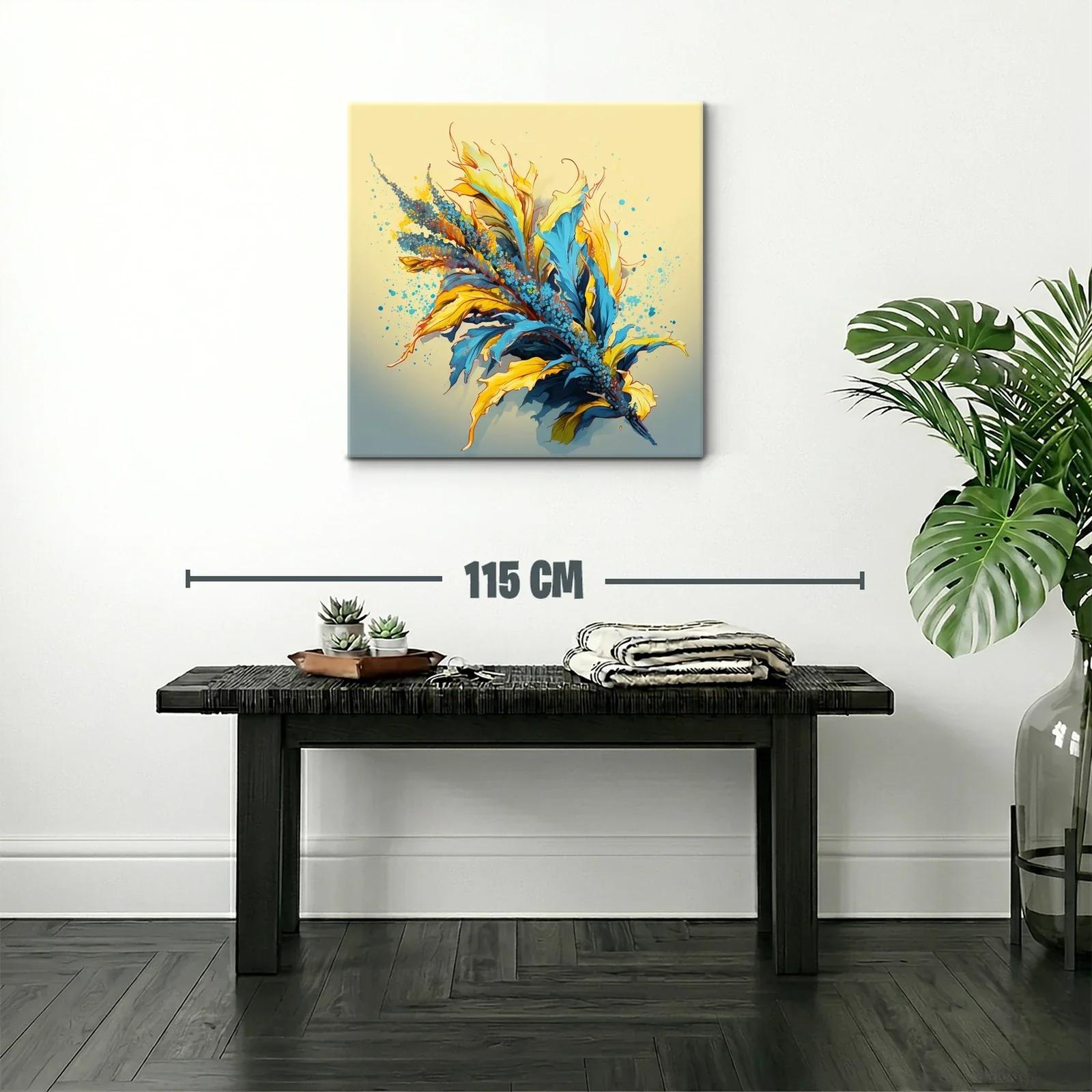 Composición vibrante de hojas y flores en tonos azules y amarillos — miniatura 2