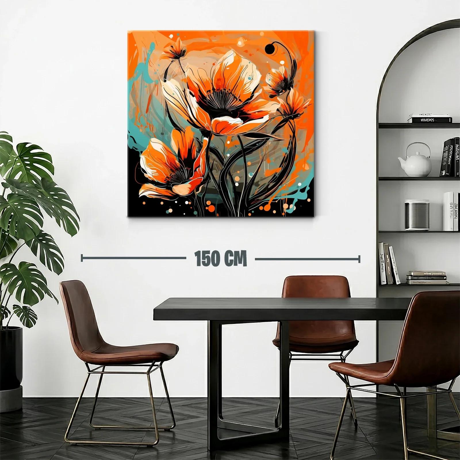 Cuadro con flores vibrantes en tonos naranja y azul — miniatura 2