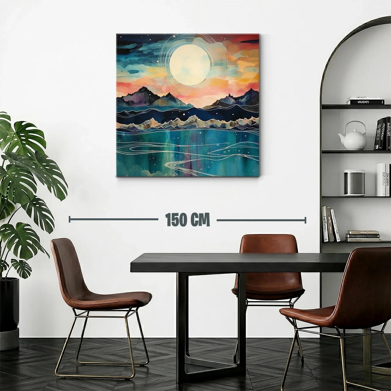 Paisaje nocturno con luna llena sobre montañas y mar — miniatura 2