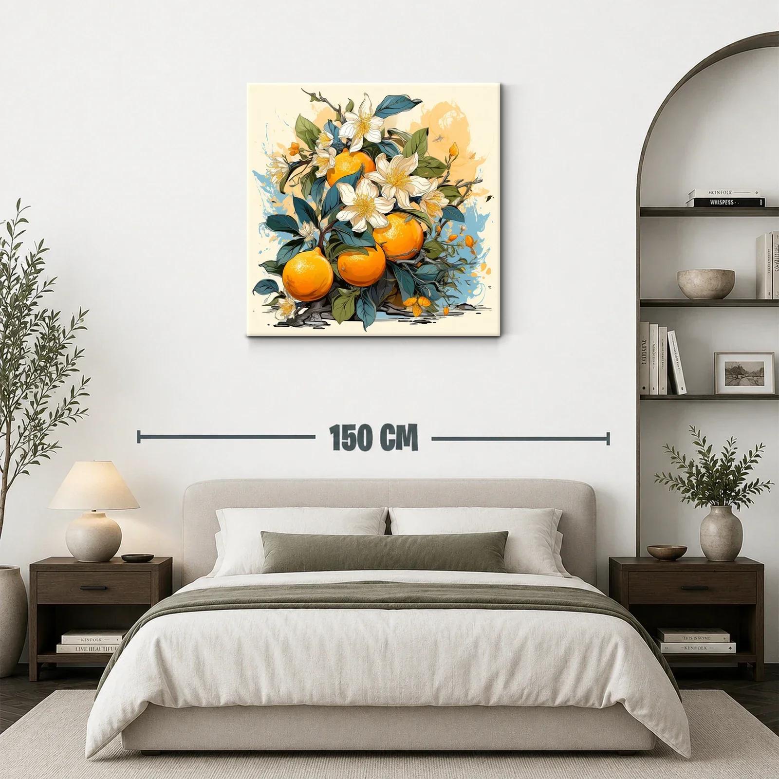 Cuadro con Naranjas y Flores en Tonos Cálidos y Naturales — miniatura 3