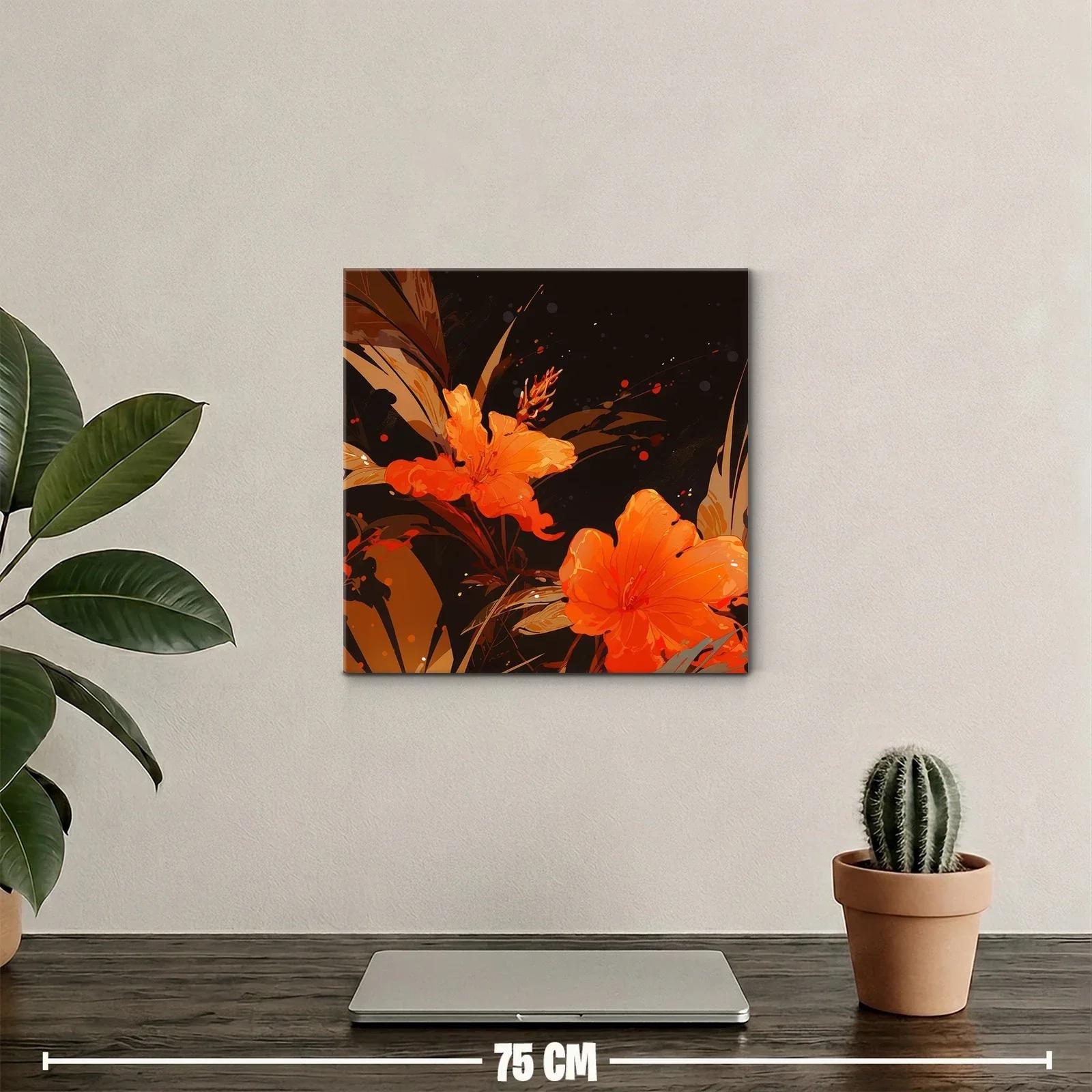 Cuadro floral vibrante en tonos cálidos y oscuros — miniatura 2