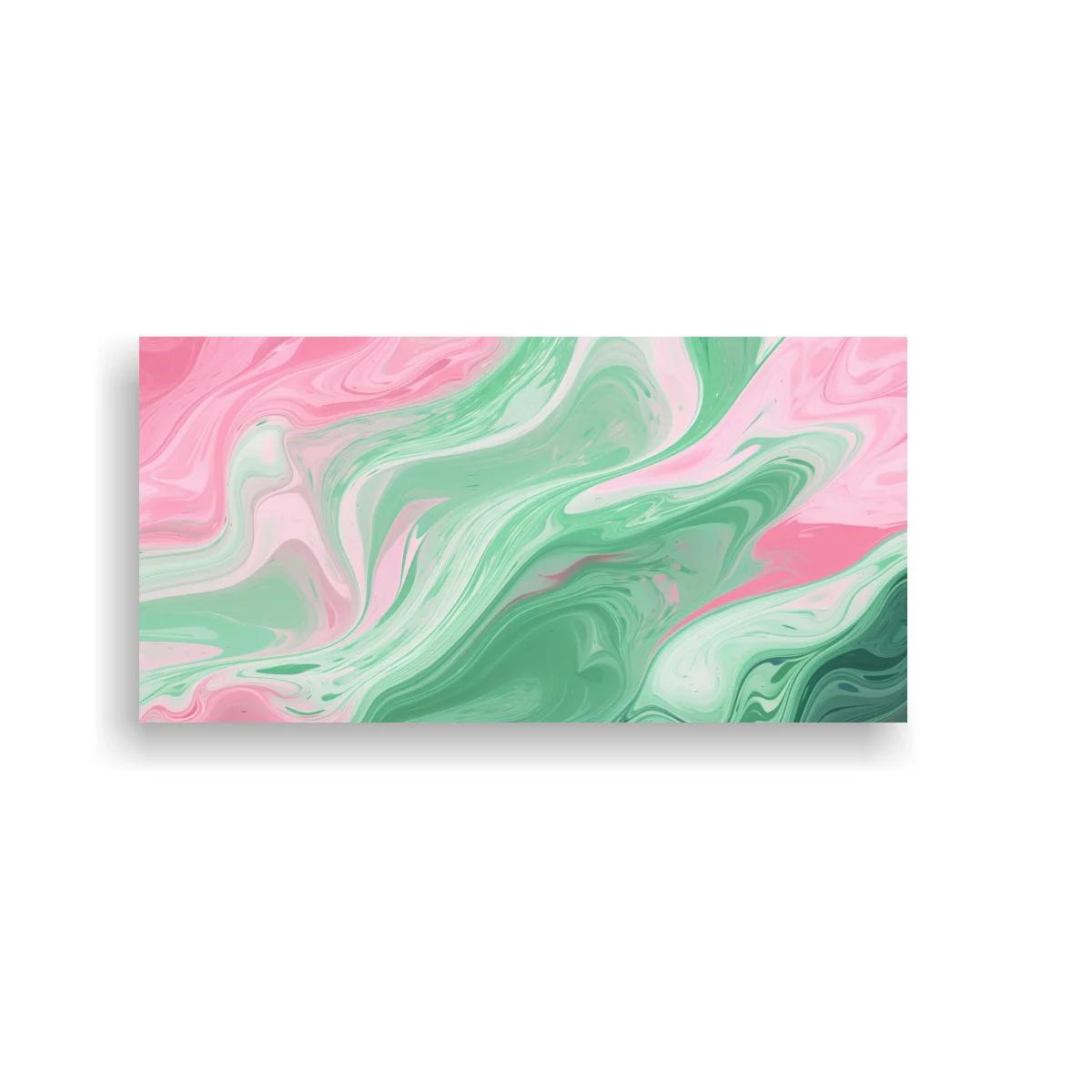 Cuadro mármol líquido verde menta y rosa con remolinos amplios — imagen principal