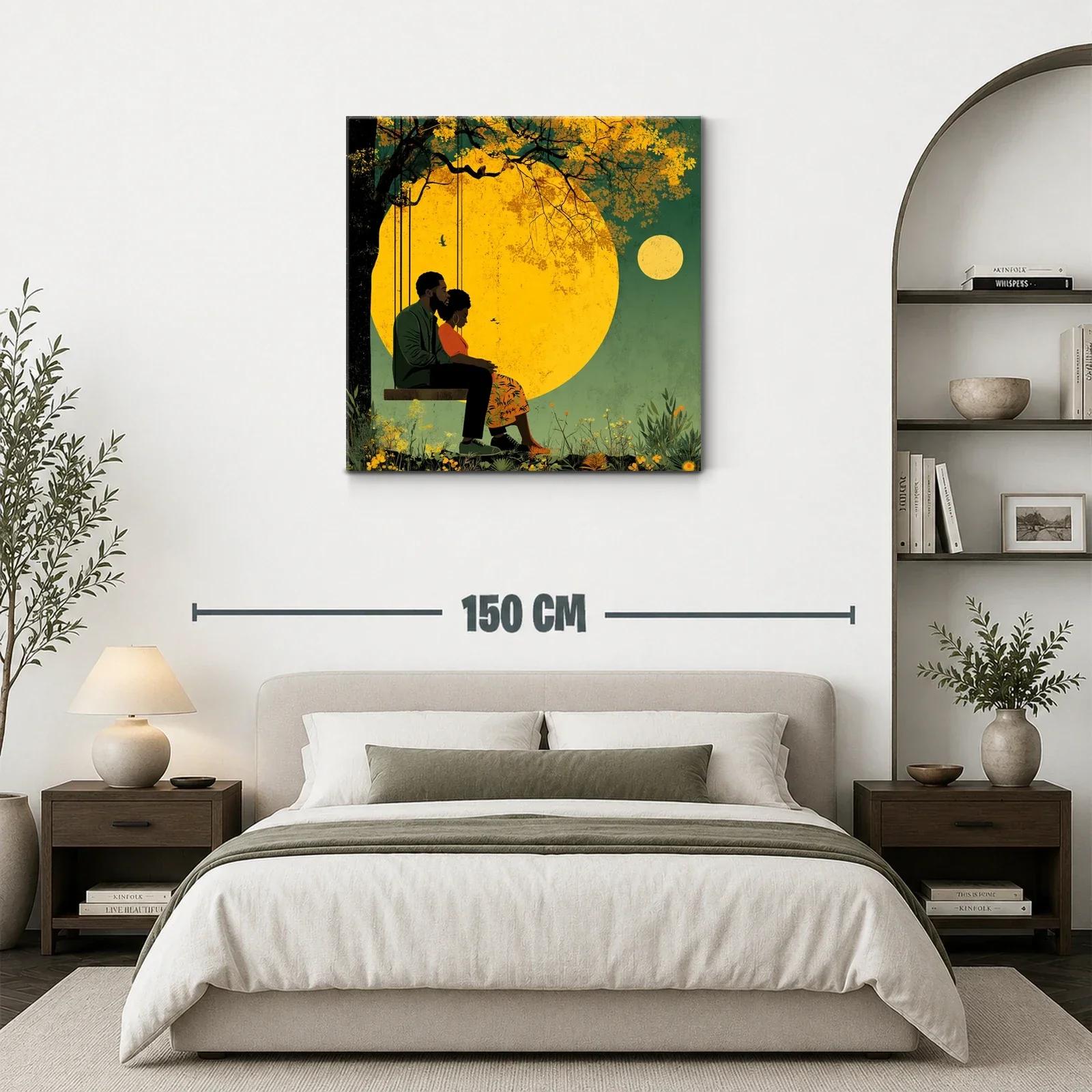 Cuadro romántico con pareja en columpio bajo luna llena — miniatura 3