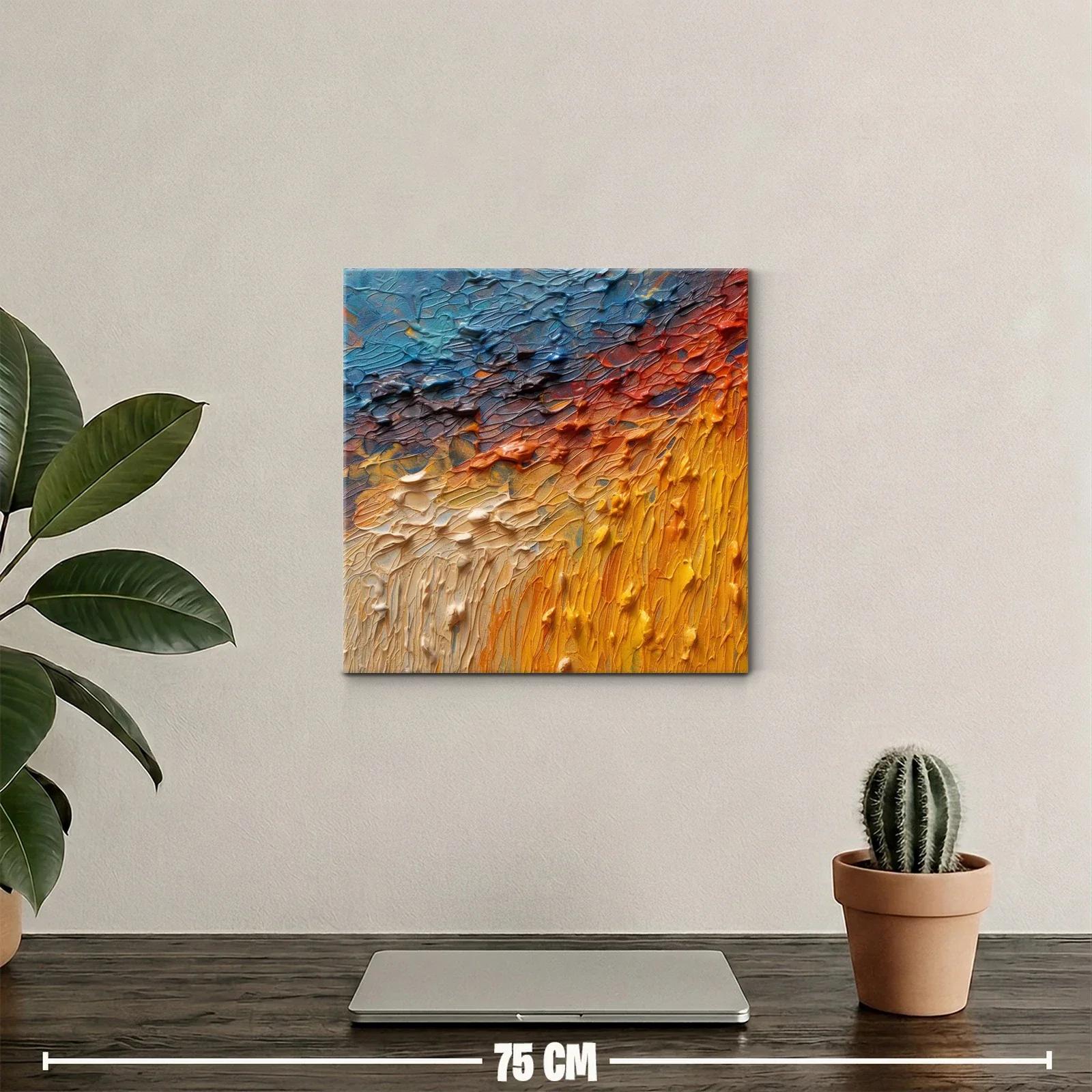 Cuadro Abstracto con Texturas en Tonos Cálidos y Fríos — miniatura 2
