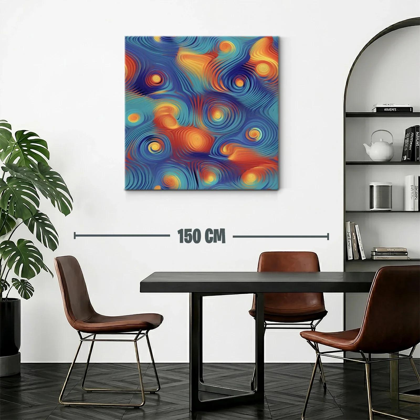 Cuadro abstracto vibrante con espirales y ondas en tonos cálidos — miniatura 2
