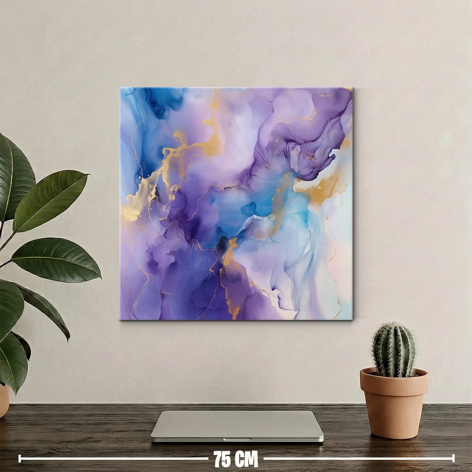 Cuadro abstracto en tonos violeta azul y dorado — miniatura 2