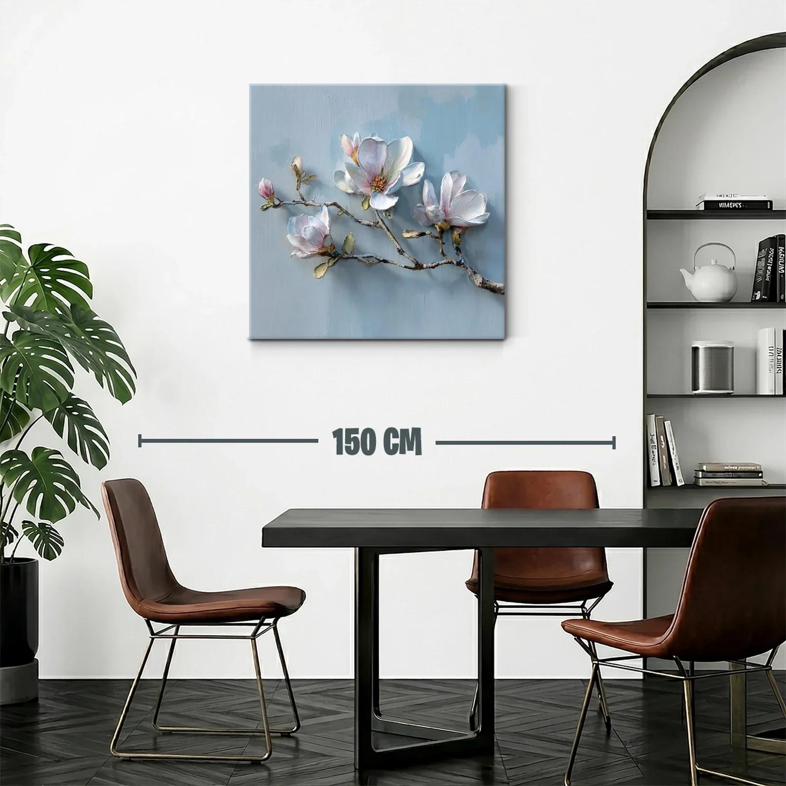 Cuadro con delicadas flores blancas sobre fondo azul claro — miniatura 2