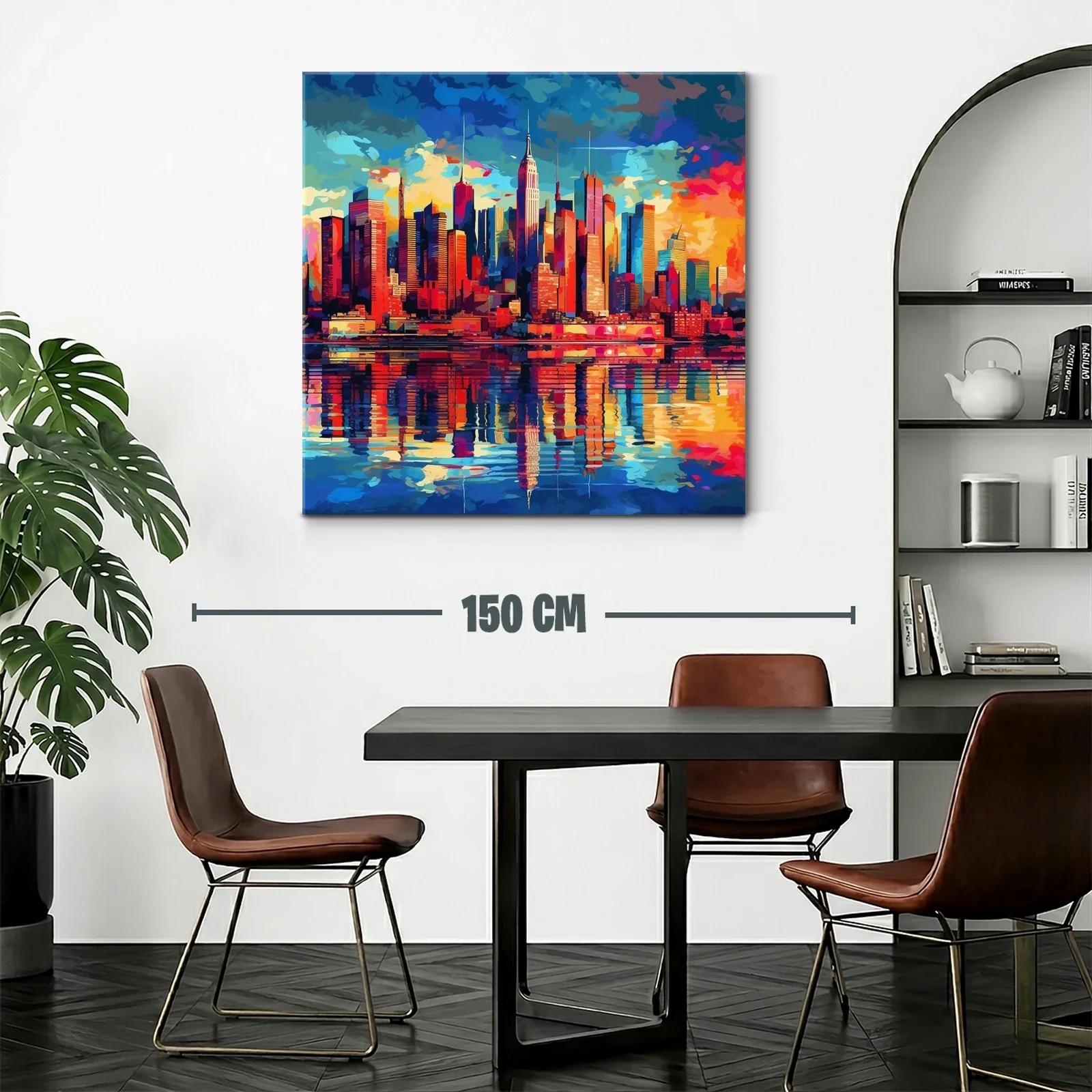 Ciudad vibrante con reflejos al atardecer en tonos intensos — miniatura 2