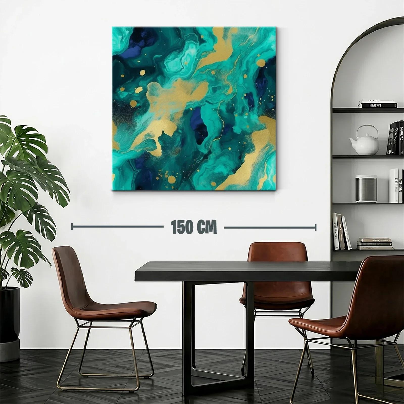 Cuadro abstracto en tonos turquesa y dorado elegante — miniatura 2
