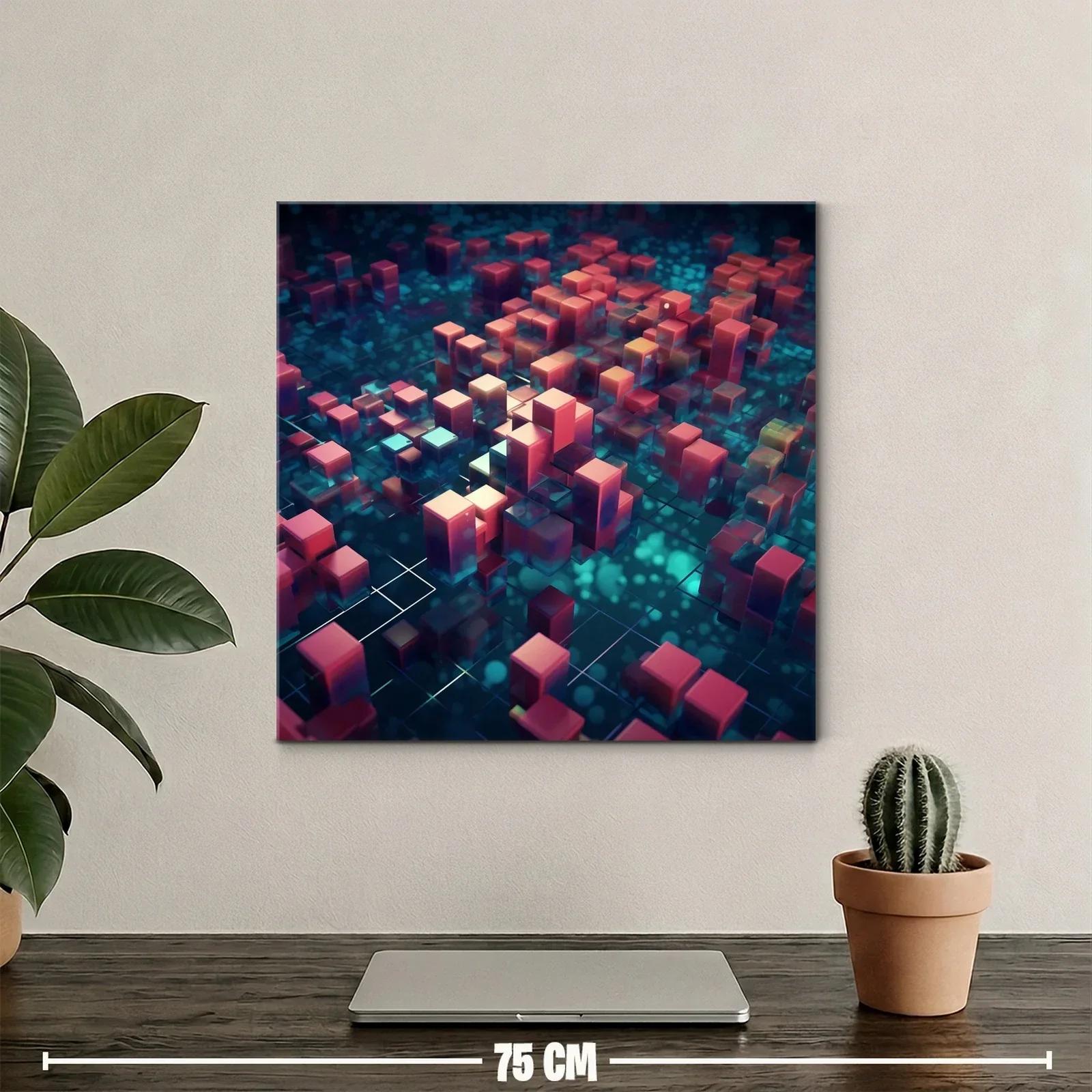 Arte geométrico con cubos brillantes en tonos azules y rojos — miniatura 2