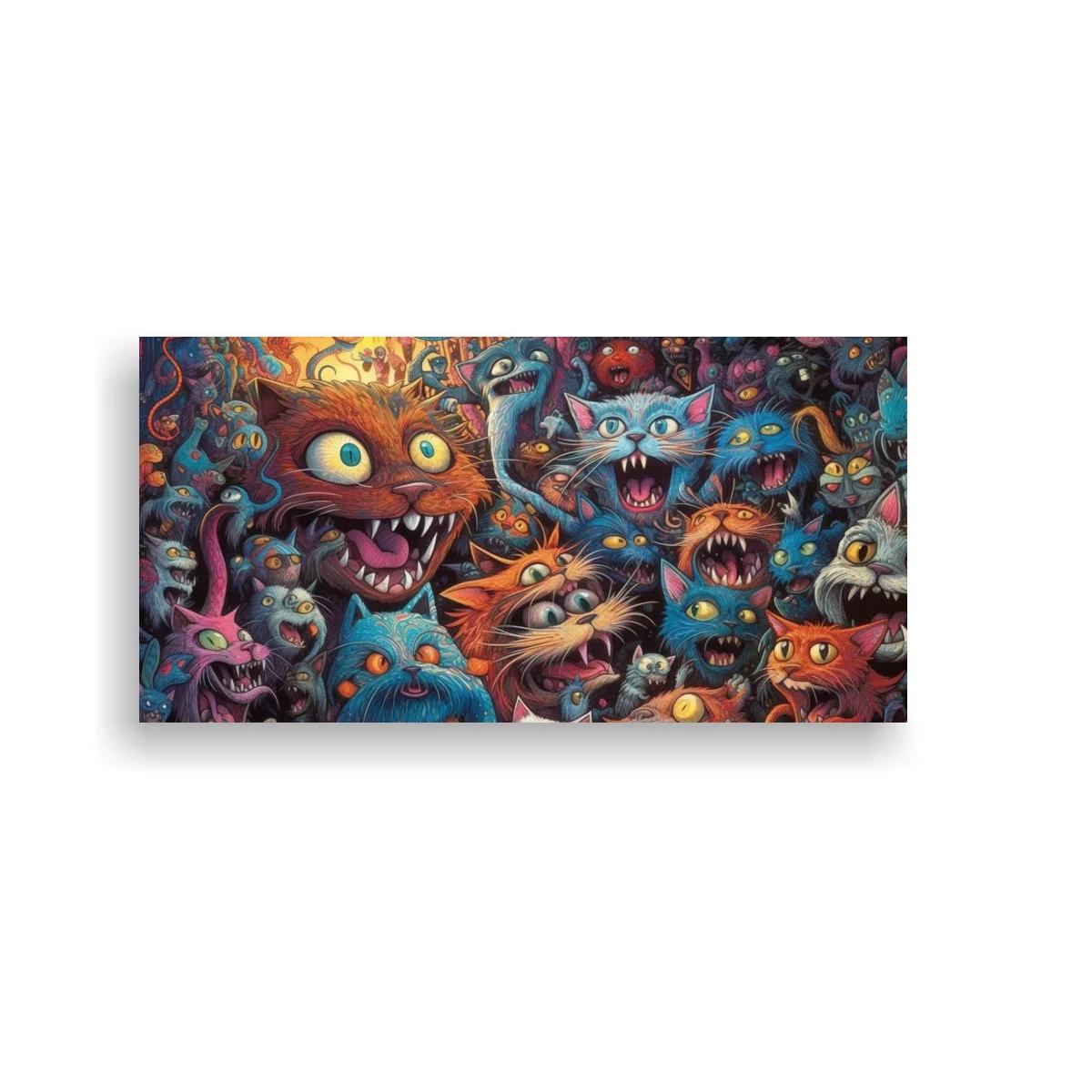 Cuadro multitud de gatos fantásticos en mosaico de caras amontonadas