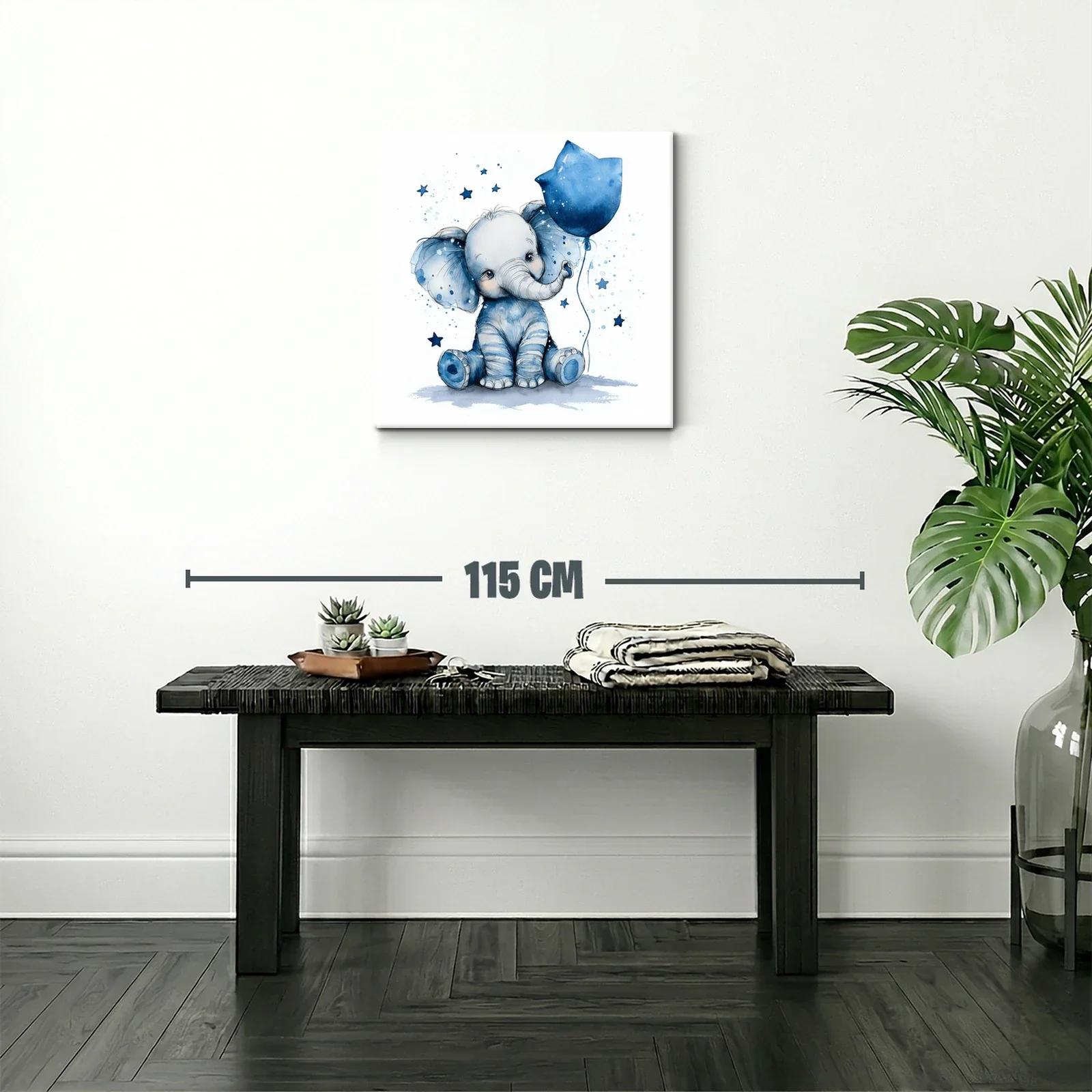 Elefante azul con globo y estrellas para habitación infantil — miniatura 2