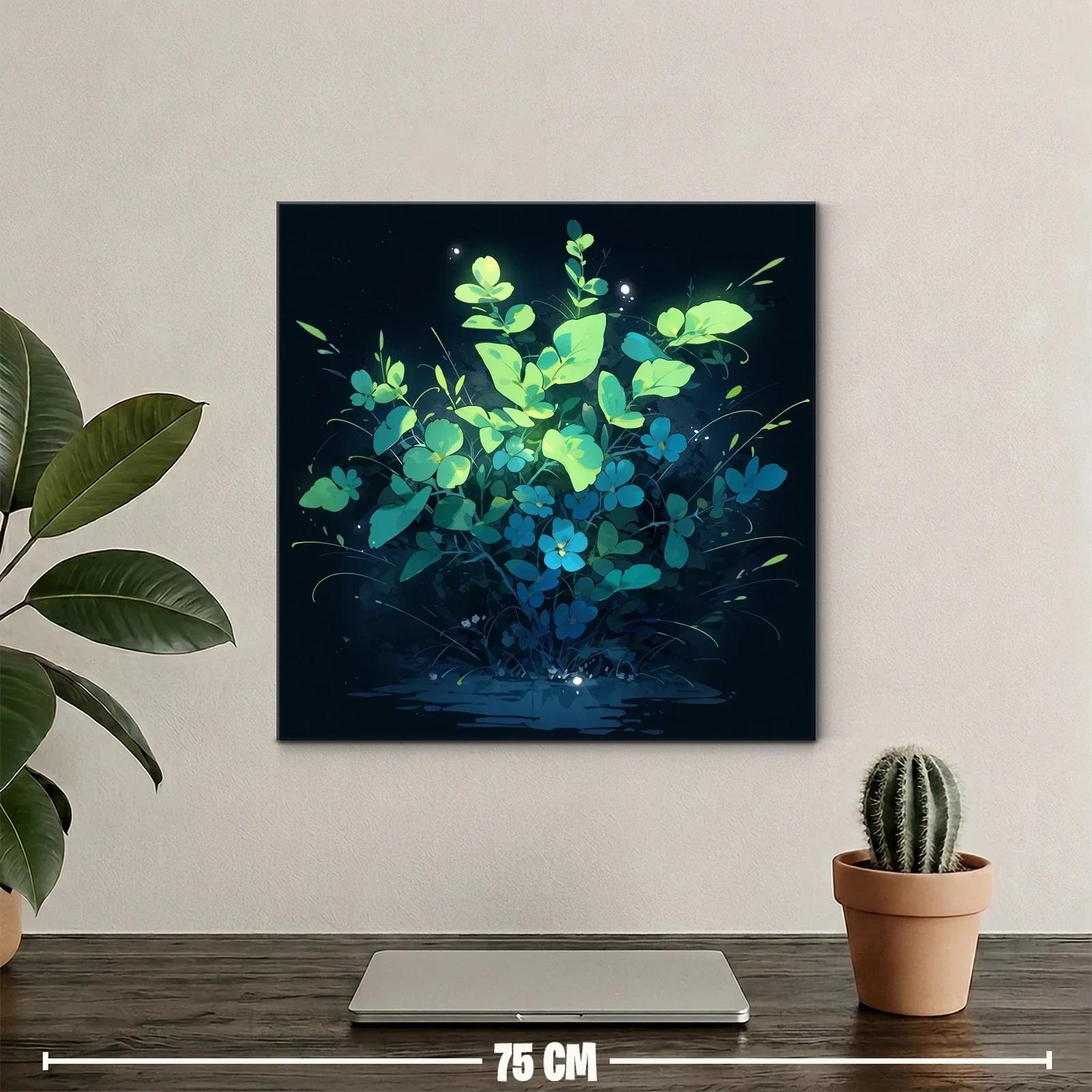 Ramo luminoso de flores y hojas verdes sobre fondo oscuro — miniatura 2