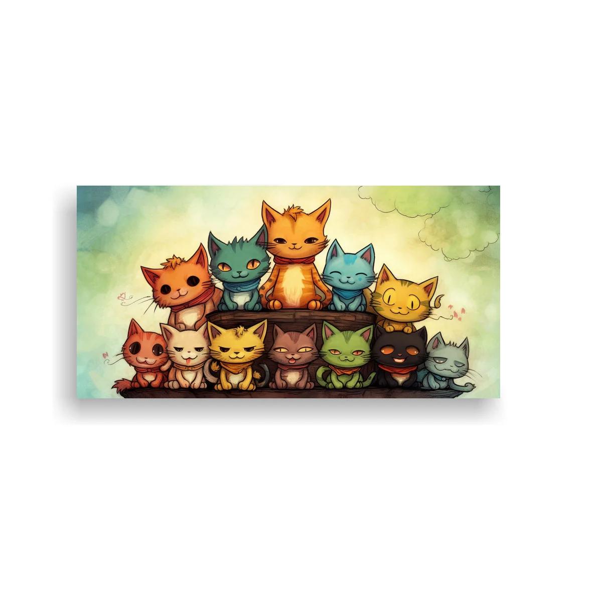 Cuadro grupo de gatos caricaturescos con un gato naranja — imagen principal