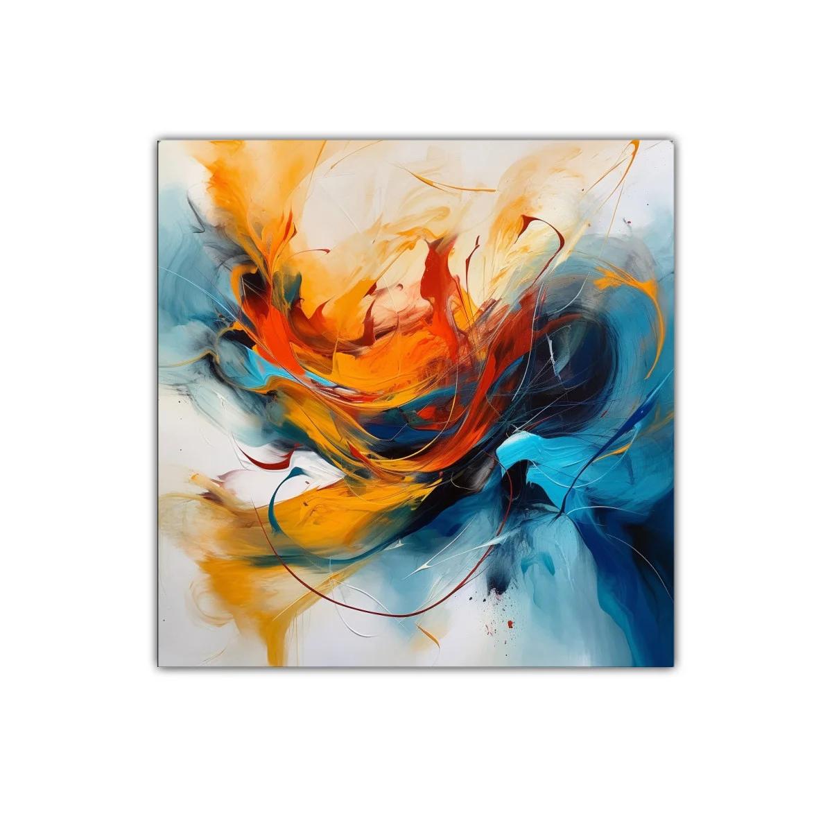 Cuadro abstracto con vibrantes tonos cálidos y fríos — miniatura 1
