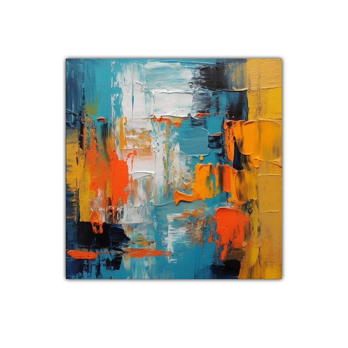 Cuadro abstracto con vibrantes tonos azul naranja y amarillo — miniatura 1