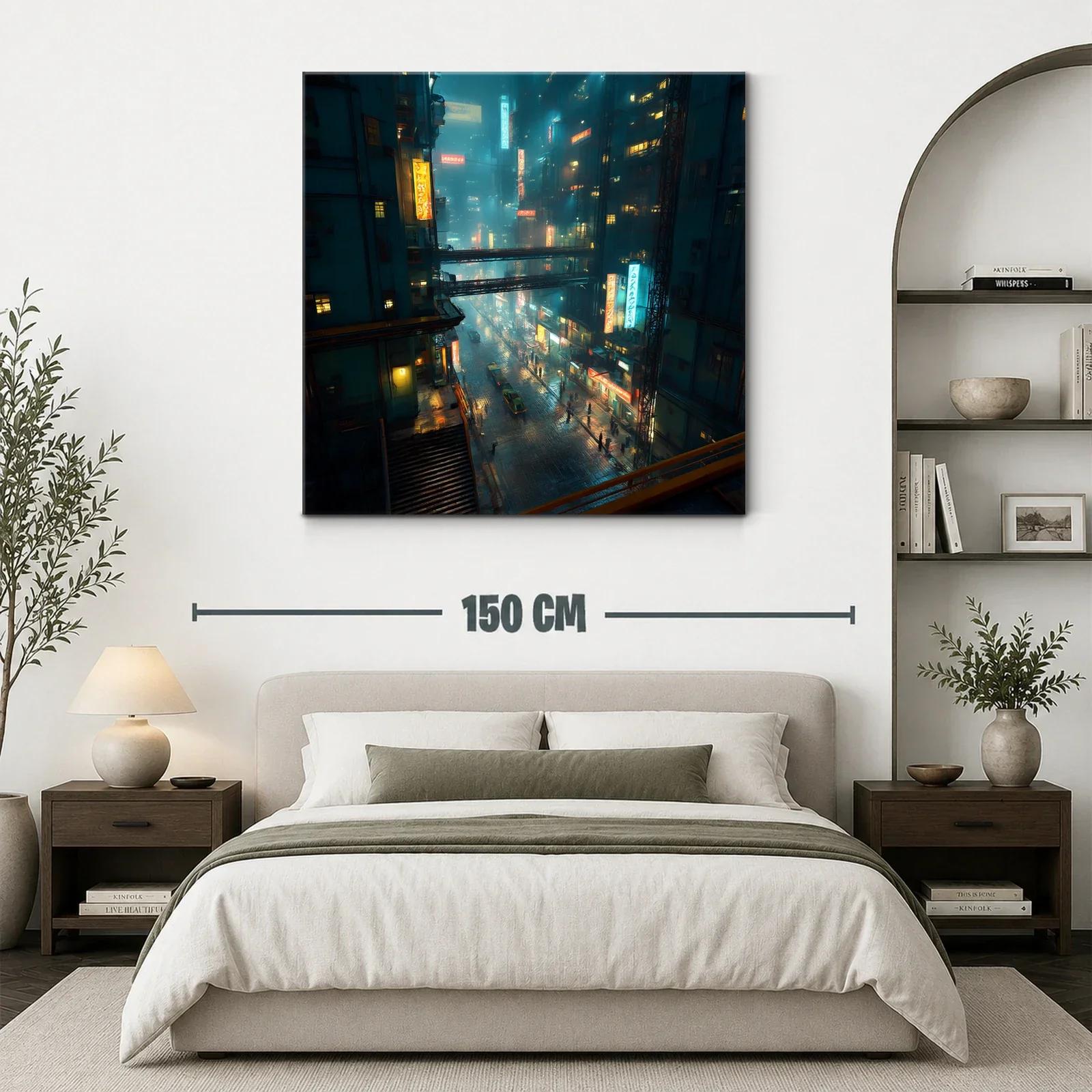 Paisaje urbano nocturno con luces de neón sobre calle mojada — miniatura 3