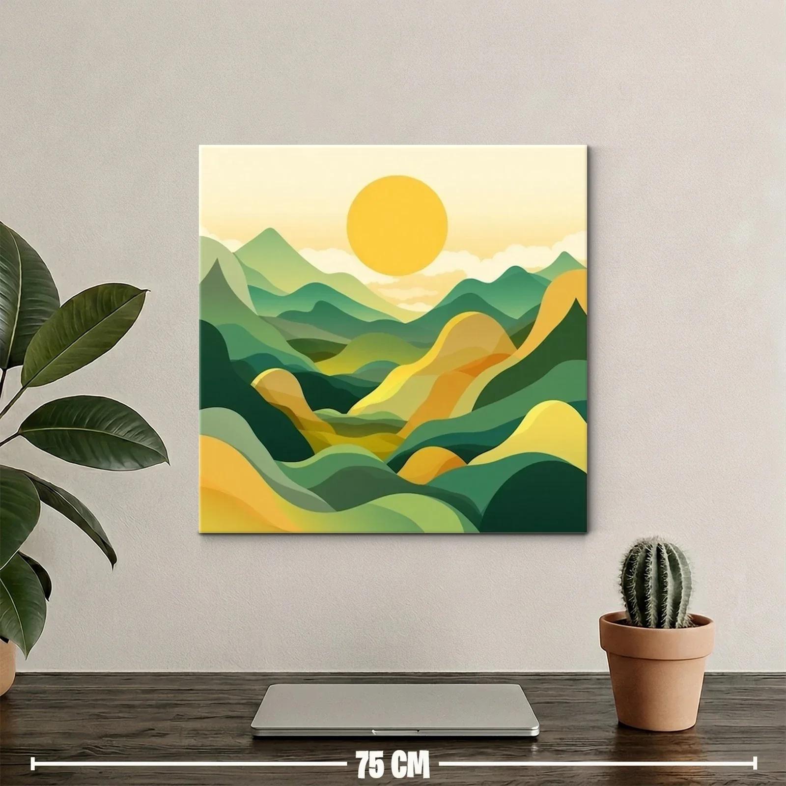 Paisaje abstracto con montañas y sol amarillo vibrante — miniatura 2