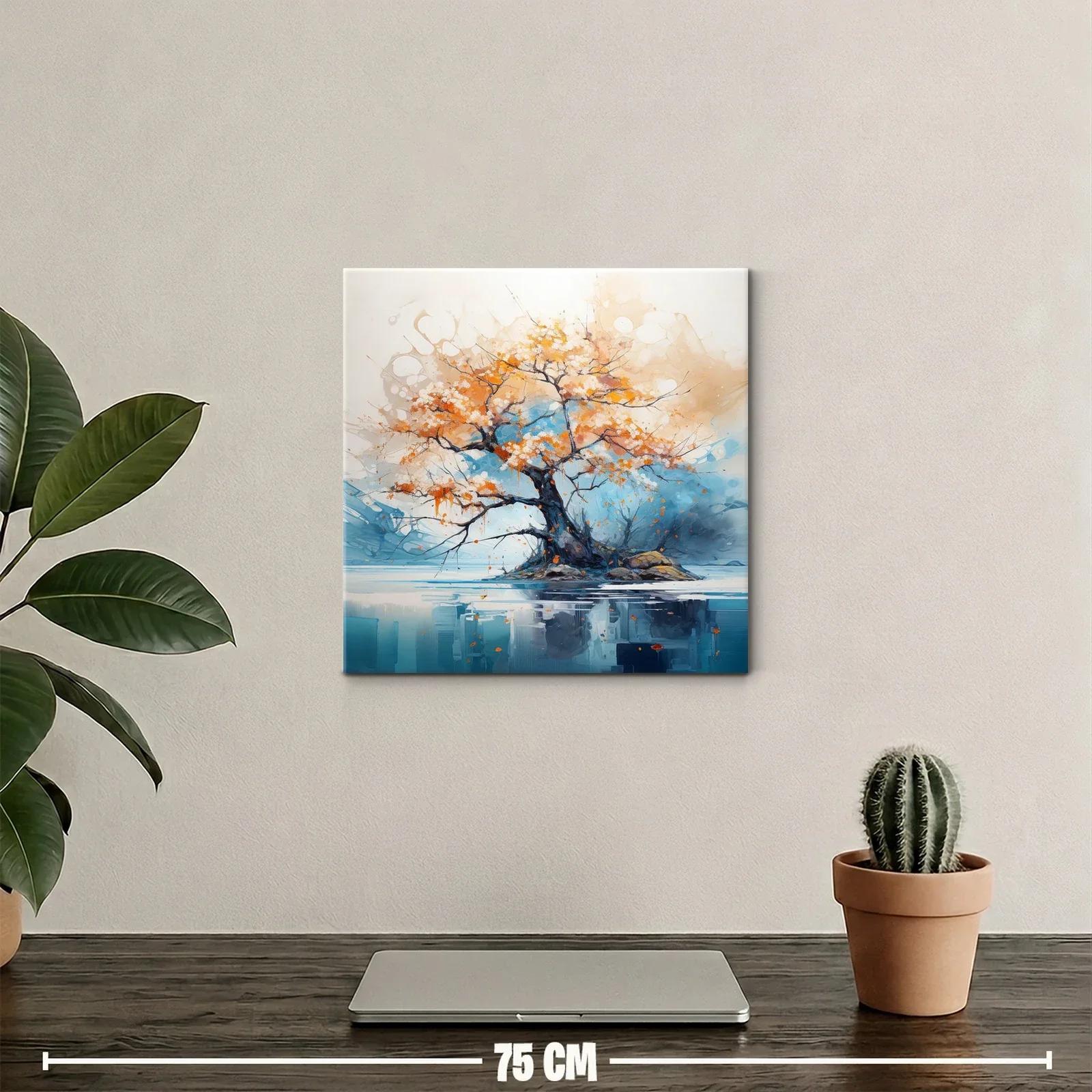 Árbol solitario con flores naranjas en isla serena — miniatura 2