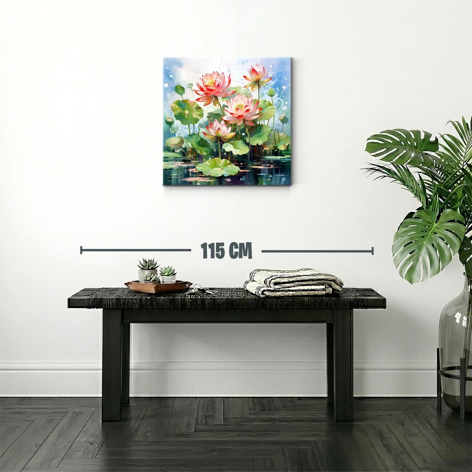 Cuadro Lotus en agua con tonos suaves y vibrantes — miniatura 2