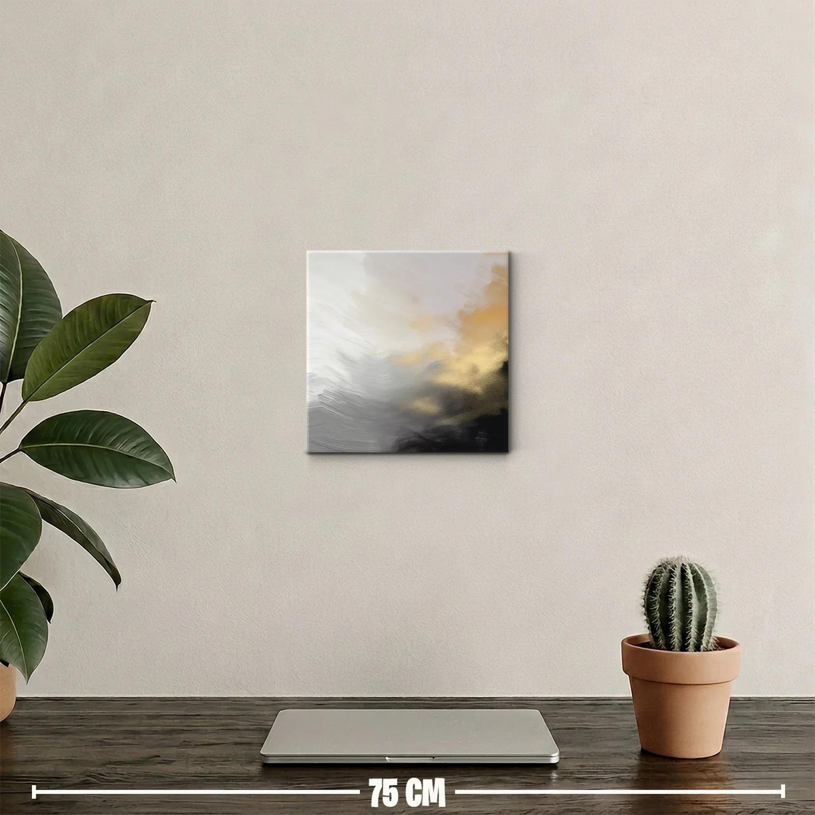 Cuadro abstracto en tonos neutros y dorados para decoración moderna — miniatura 2