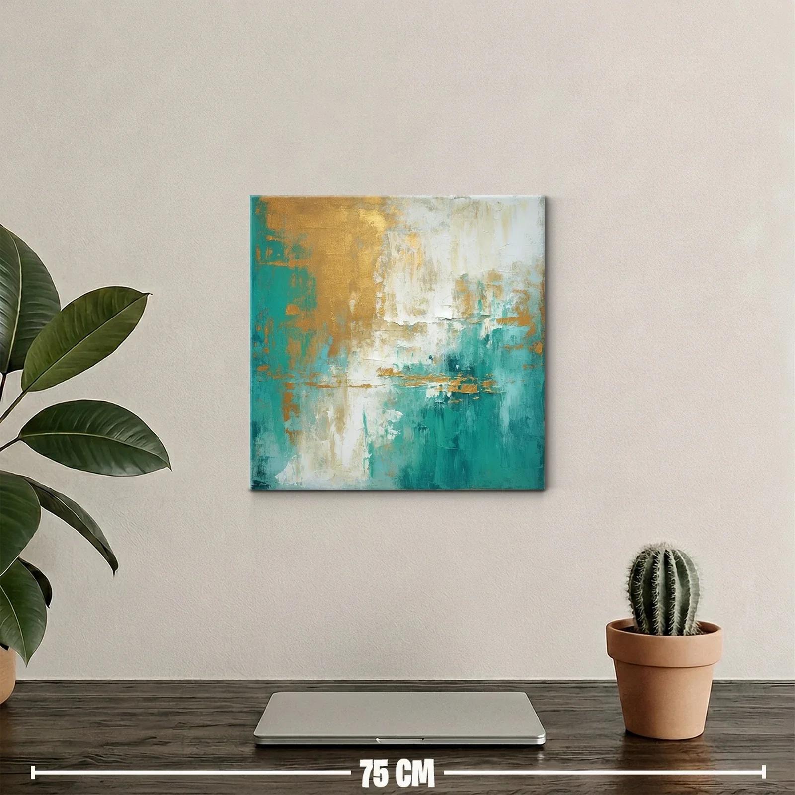 Cuadro abstracto con tonos dorados y verdes vibrantes — miniatura 2