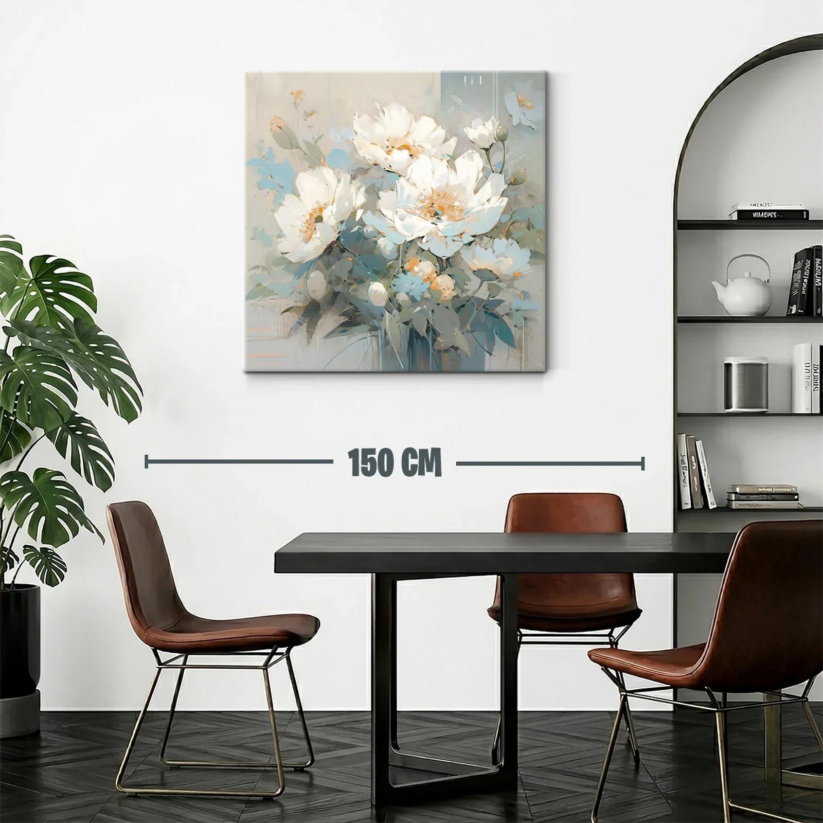 Cuadro con flores blancas y tonos suaves azules y beige — miniatura 2