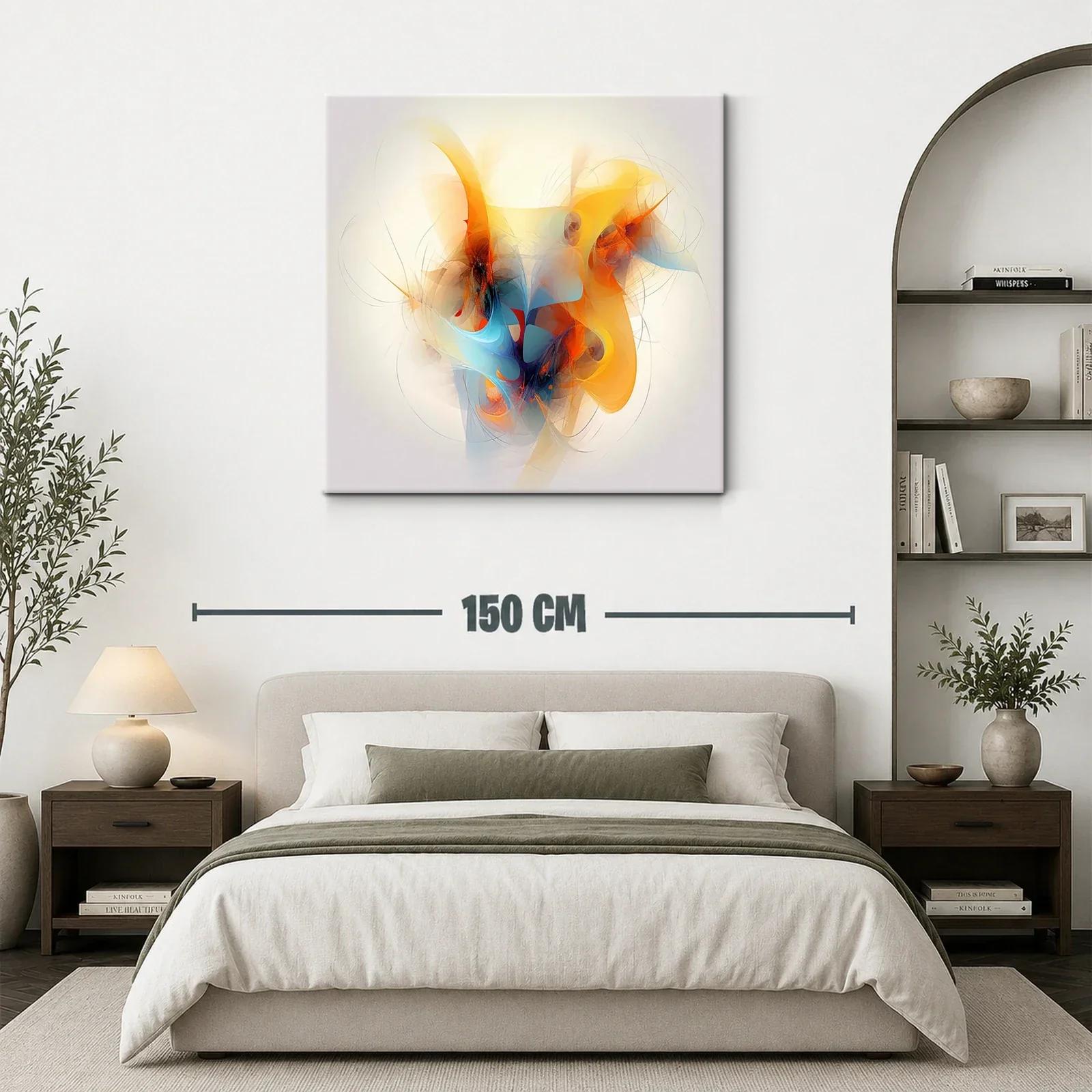 Cuadro abstracto con vibrantes formas en tonos cálidos y azules — miniatura 3