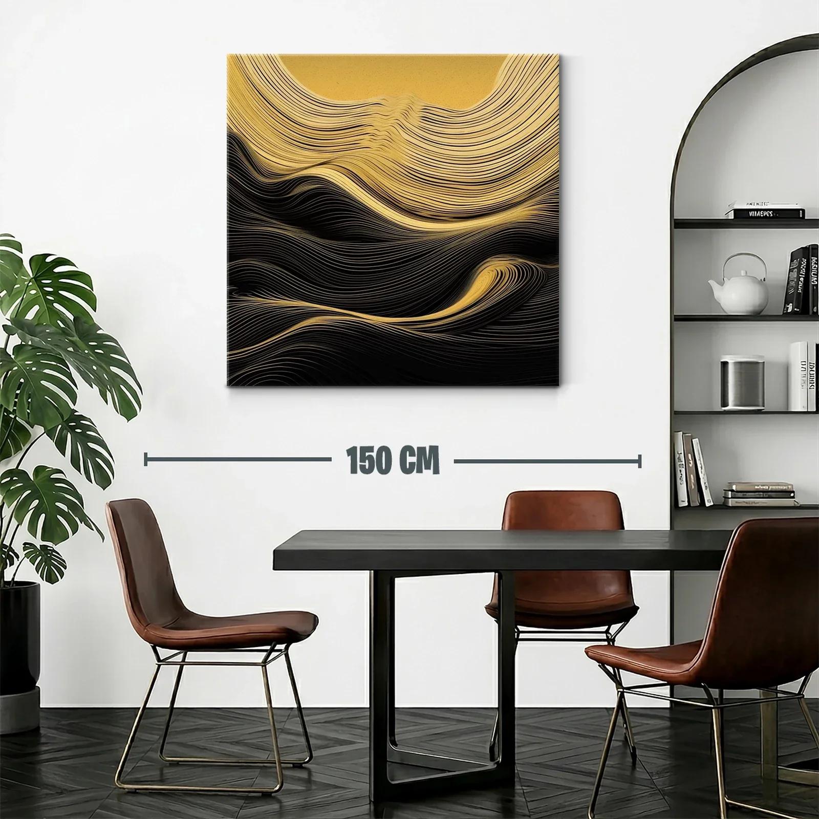 Cuadro abstracto líneas doradas y negras en movimiento — miniatura 2