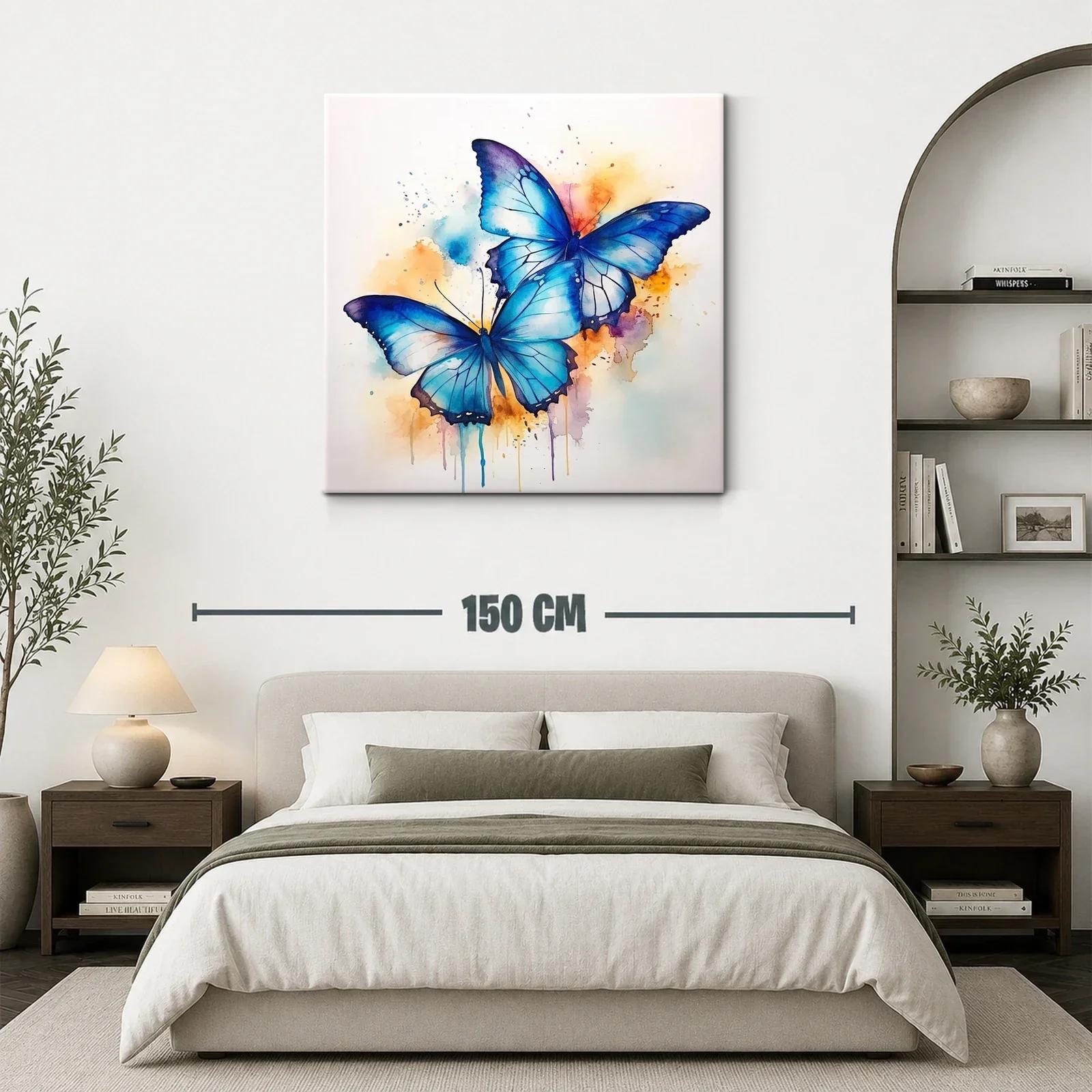 Mariposas azules con fondo en tonos cálidos vibrantes — miniatura 3