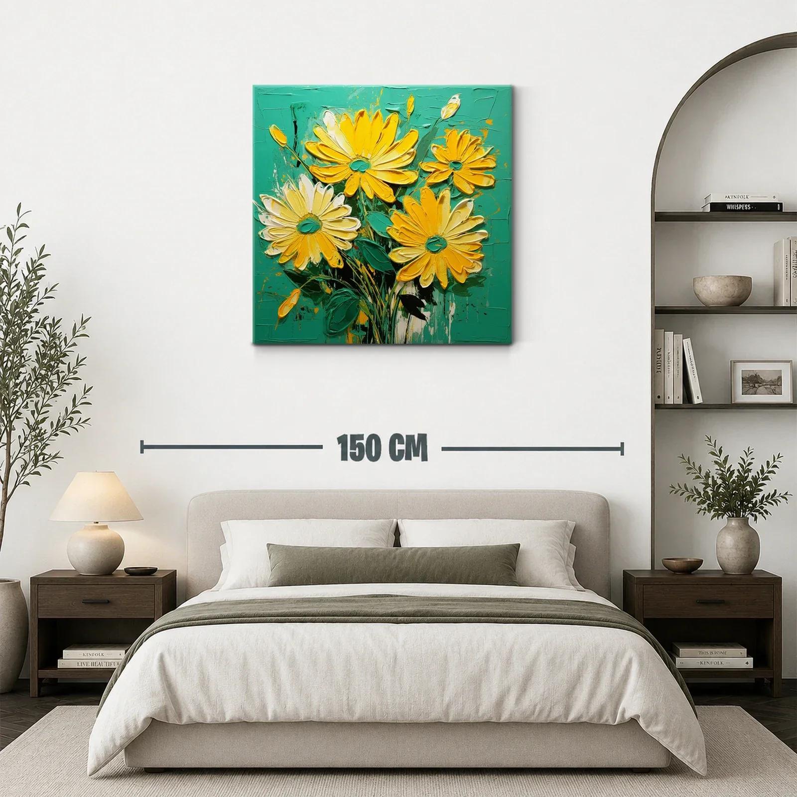 Vibrantes flores amarillas sobre fondo turquesa intenso — miniatura 3