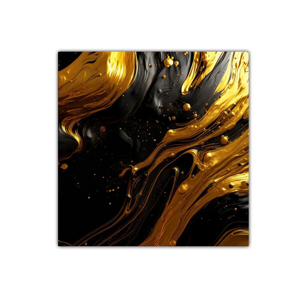 Composición abstracta en dorado y negro con textura fluida — miniatura 1