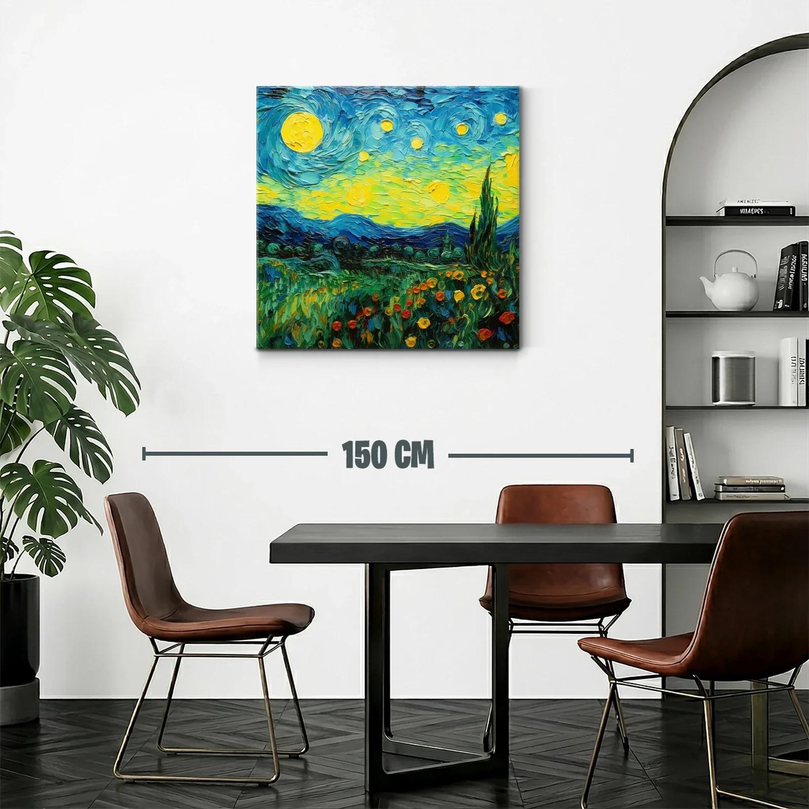 Paisaje nocturno vibrante con cielo estrellado y campo florido — miniatura 2