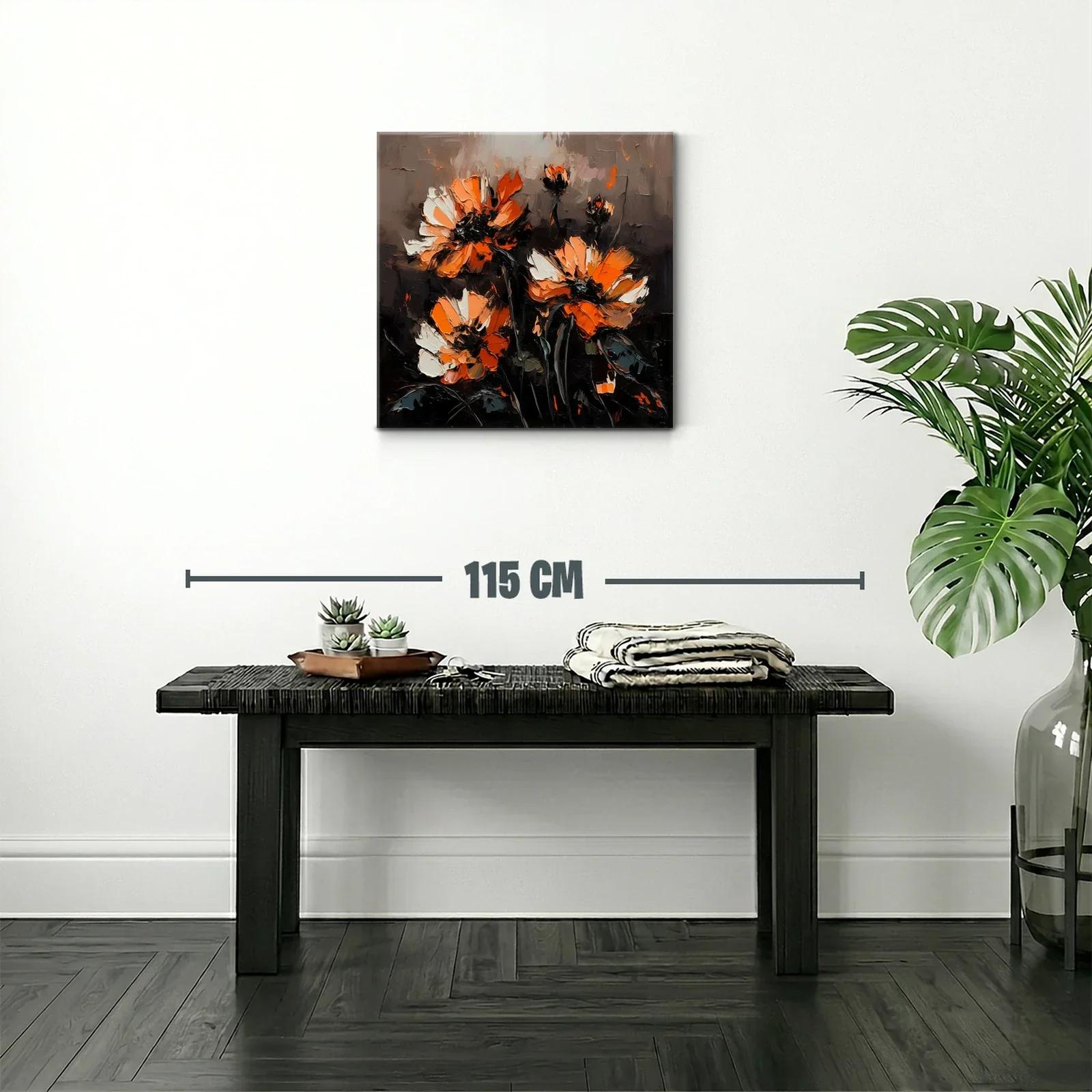 Flores vibrantes en tonos naranja y negro sobre fondo oscuro — miniatura 2