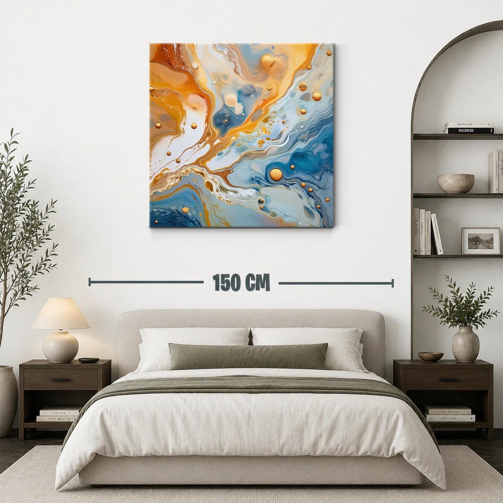Cuadro abstracto con tonos dorados y azulados vibrantes — miniatura 3