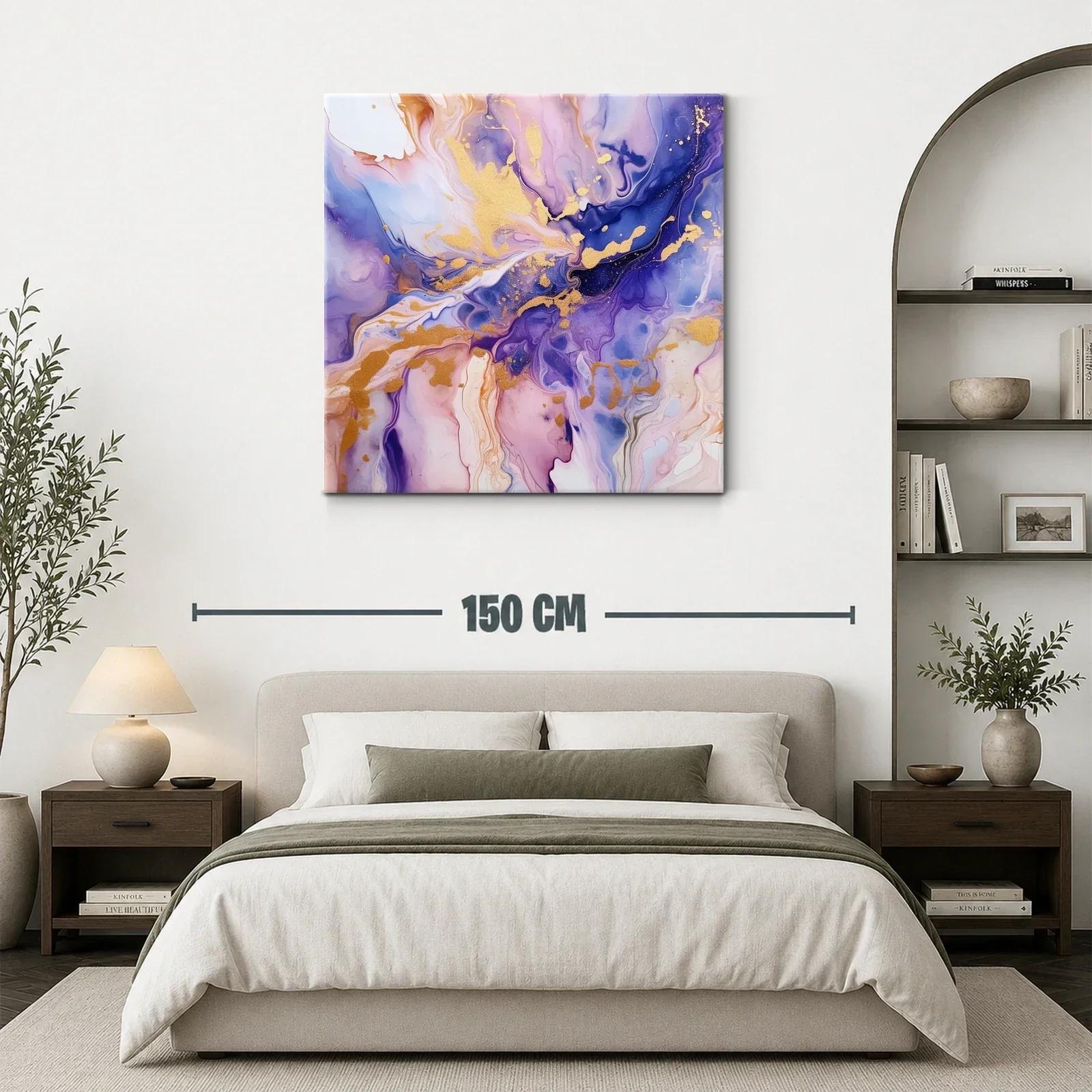 Cuadro abstracto en tonos violetas y dorados vibrantes — miniatura 3